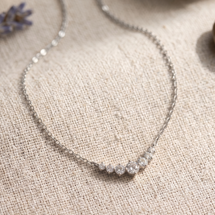 Lustre Barrel 0.59 CTW diamond bead necklace by Kiashaa Jewellery featuring 42 round diamonds in a polished white gold design.