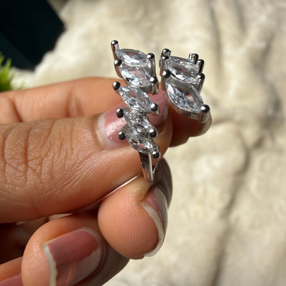 Ten marquise lab-grown diamond open wrap ring in white gold by Kiashaa Jewellery.