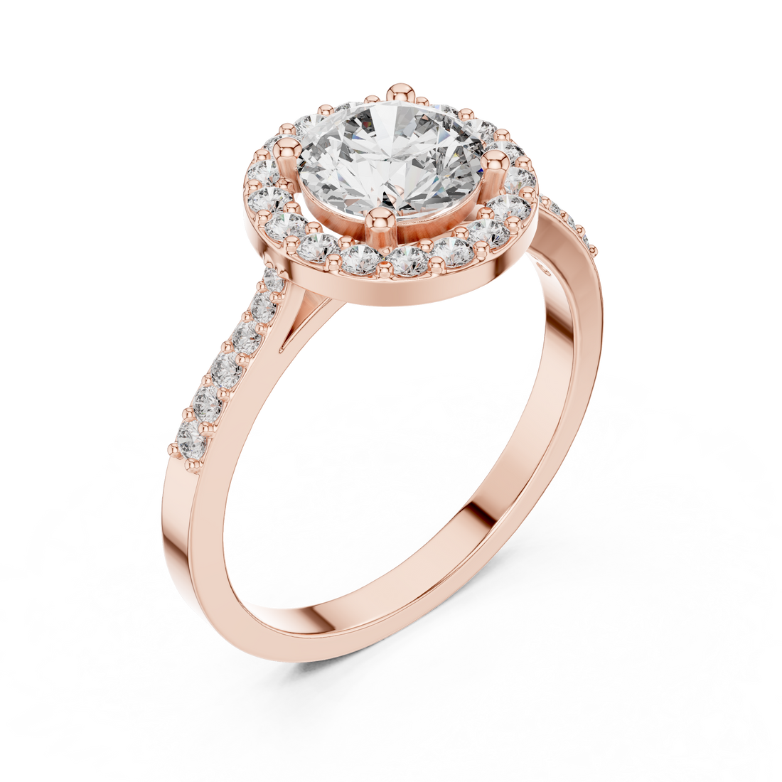 IGI Certified Lab-Grown Diamond Halo Engagement Ring | 14K & 18K Rose Gold | Kiashaa Jewellery
