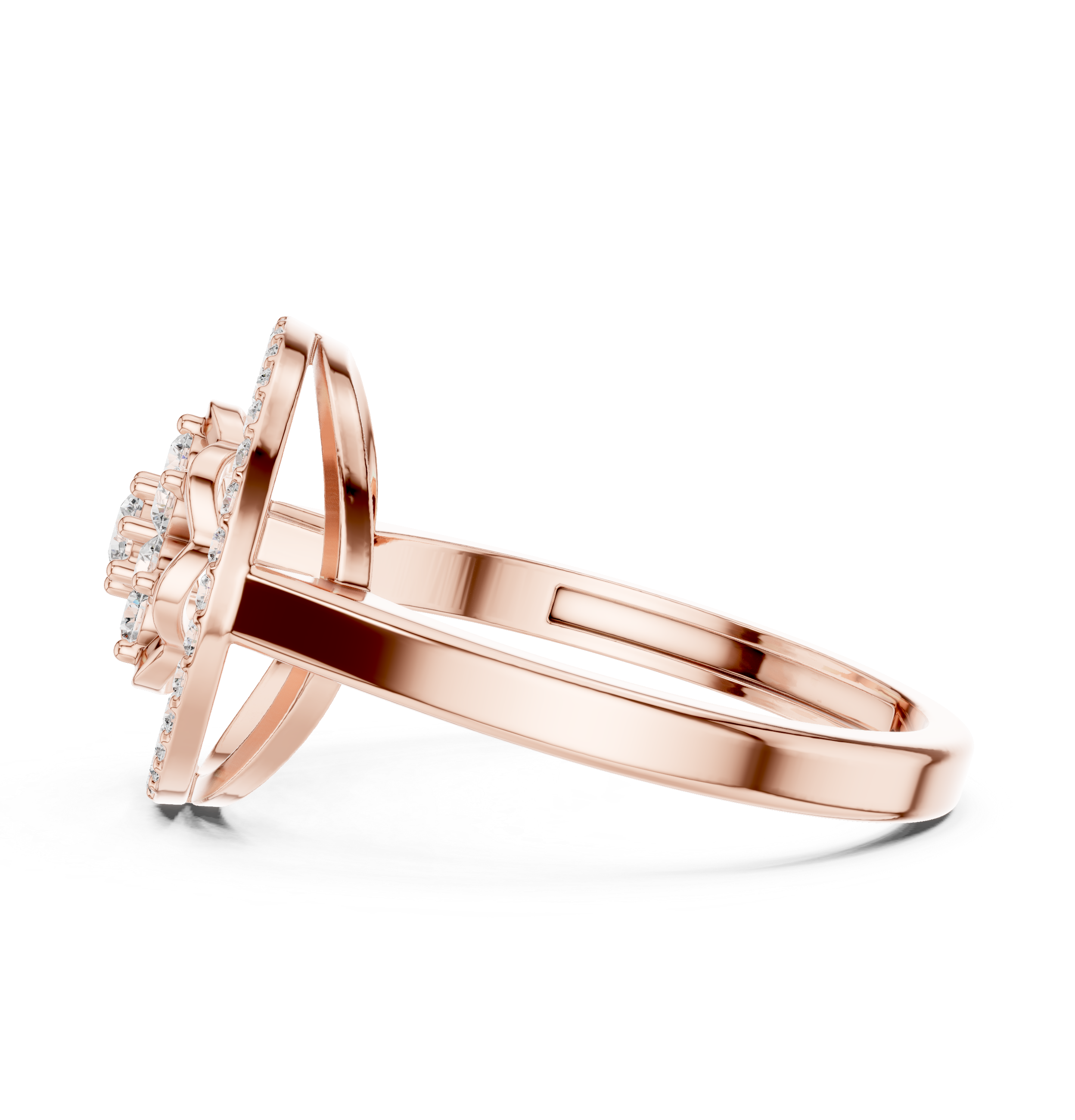 IGI Certified Round Cluster Lab-Grown Diamond Halo Ring | 14K & 18K Rose Gold | Kiashaa Jewellery