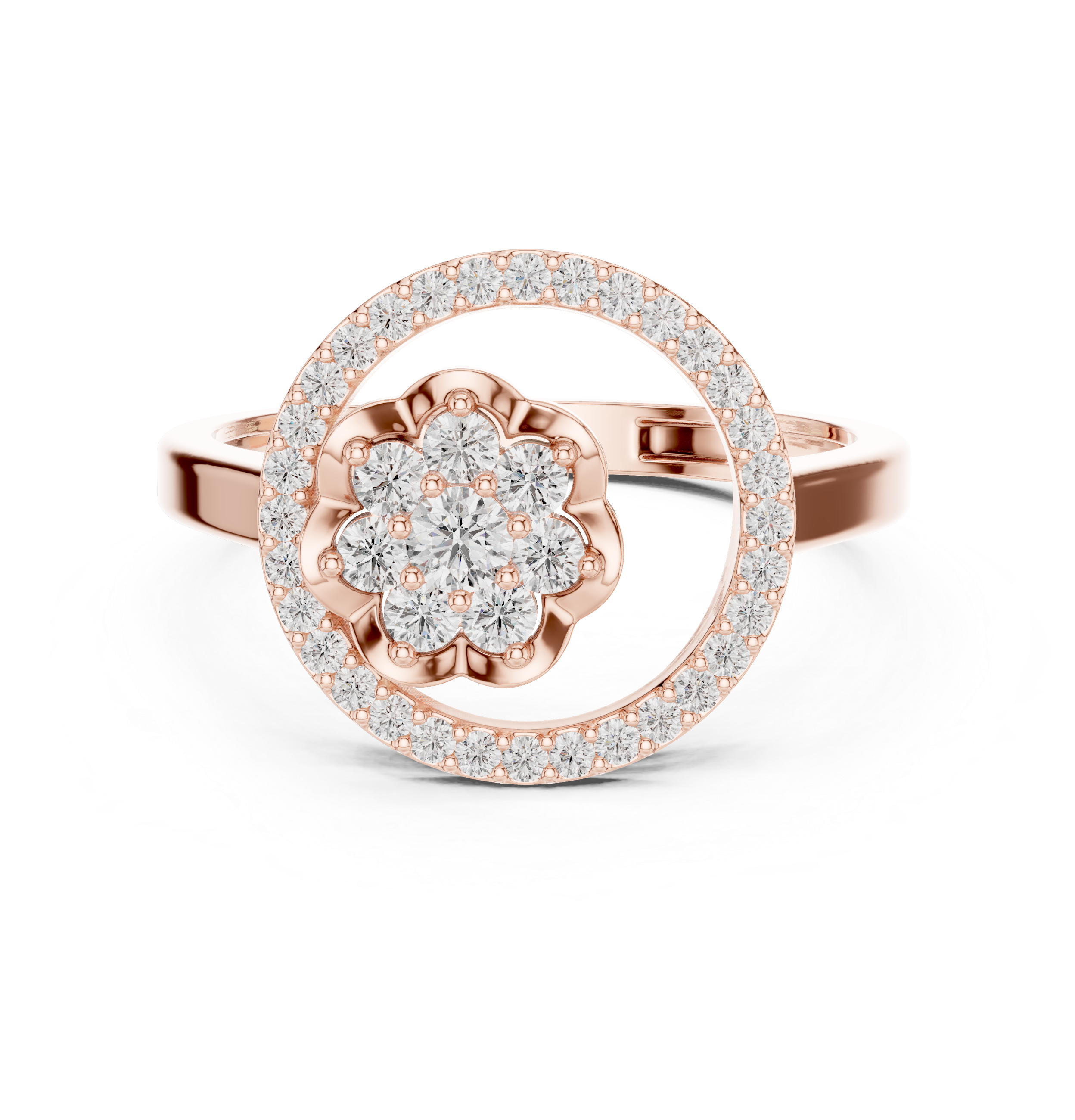 IGI Certified Round Cluster Lab-Grown Diamond Halo Ring | 14K & 18K Rose Gold | Kiashaa Jewellery