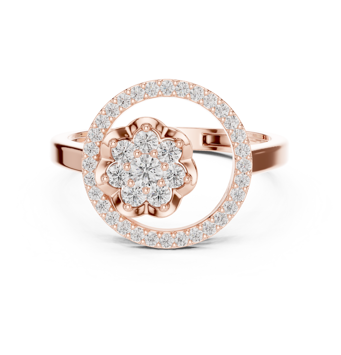 IGI Certified Round Cluster Lab-Grown Diamond Halo Ring | 14K & 18K Rose Gold | Kiashaa Jewellery