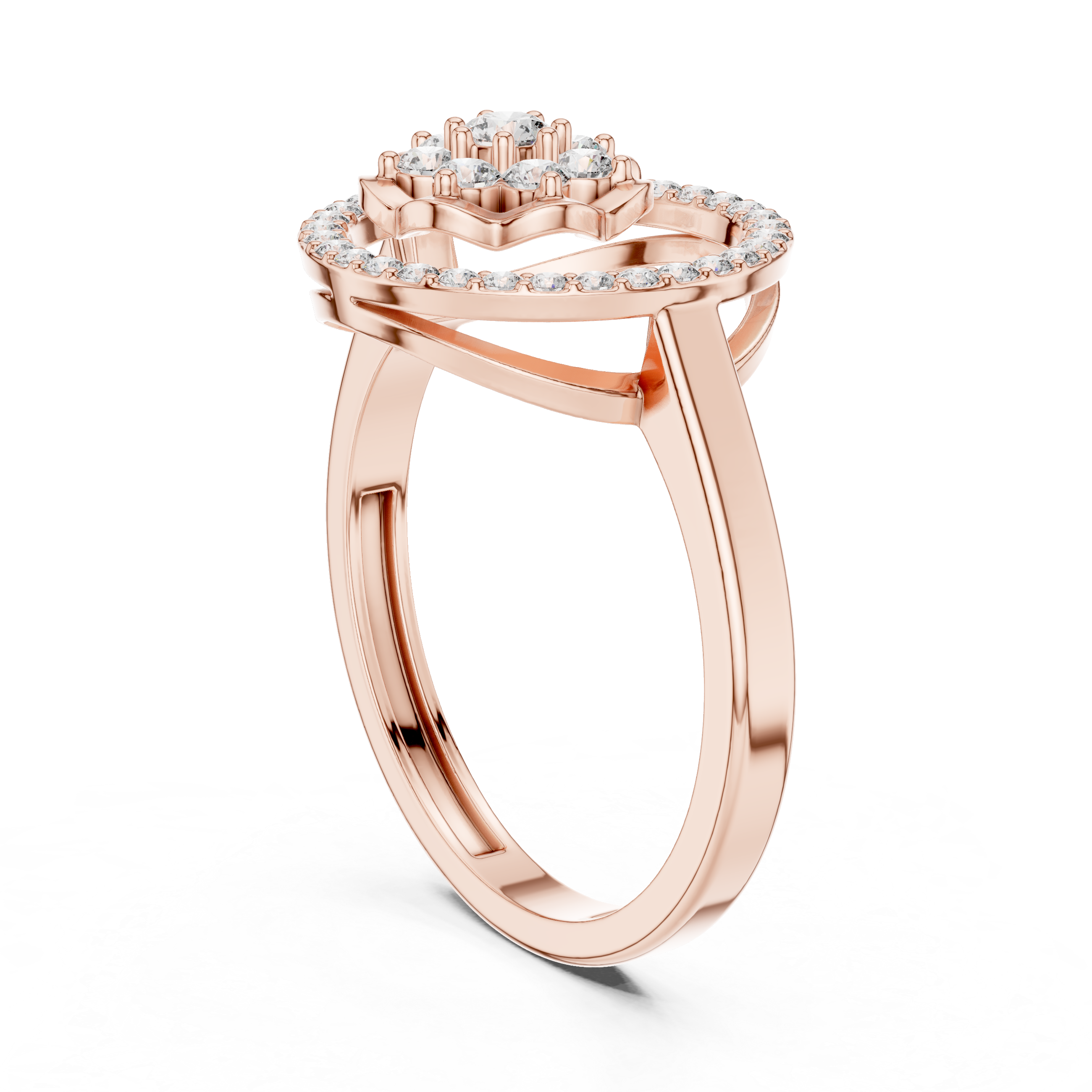 IGI Certified Round Cluster Lab-Grown Diamond Halo Ring | 14K & 18K Rose Gold | Kiashaa Jewellery