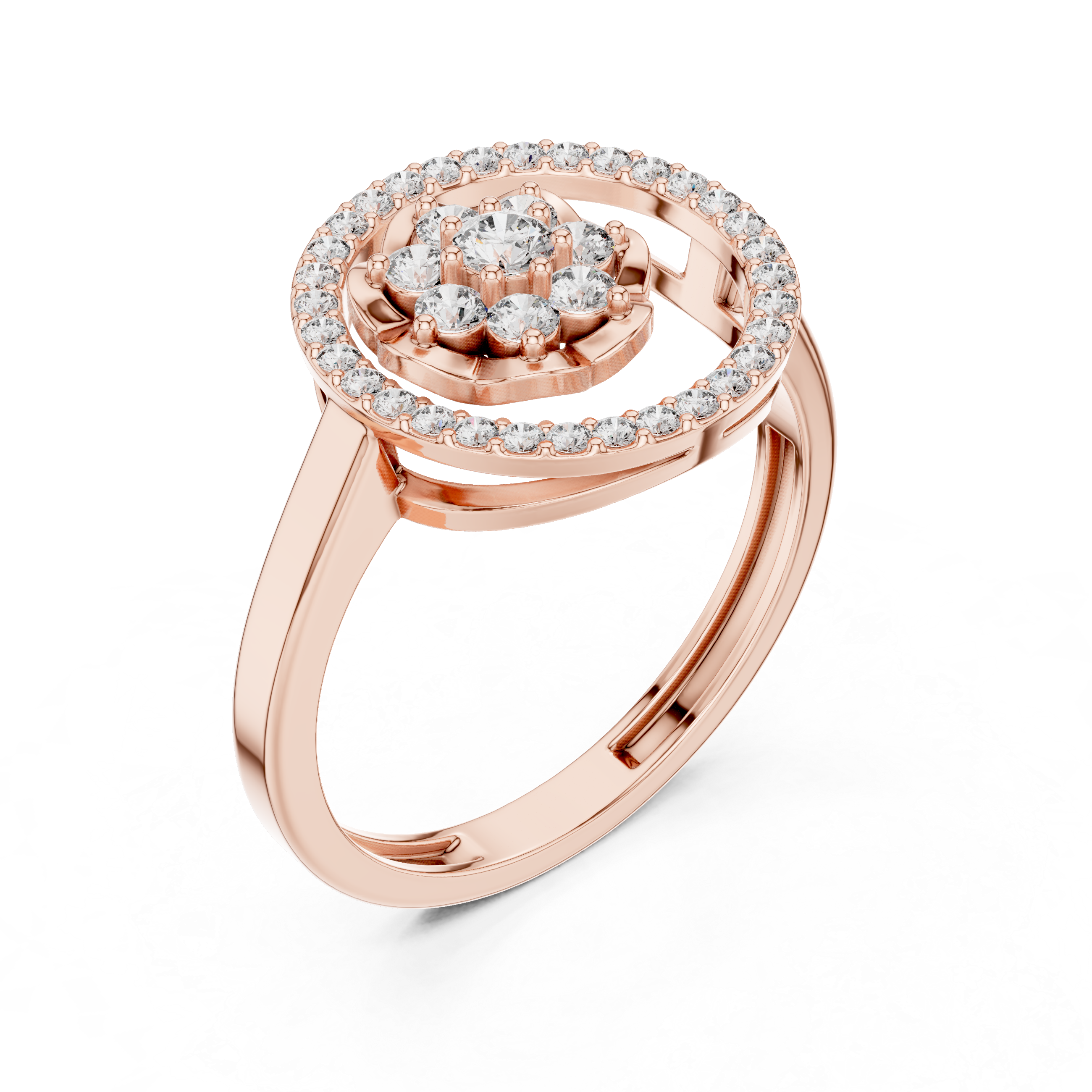 IGI Certified Round Cluster Lab-Grown Diamond Halo Ring | 14K & 18K Rose Gold | Kiashaa Jewellery