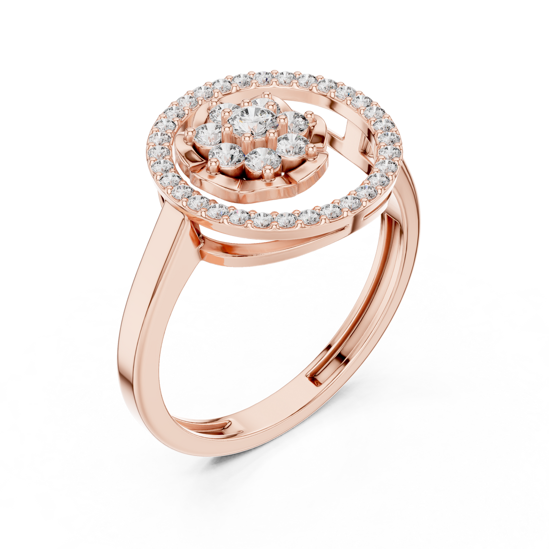 IGI Certified Round Cluster Lab-Grown Diamond Halo Ring | 14K & 18K Rose Gold | Kiashaa Jewellery