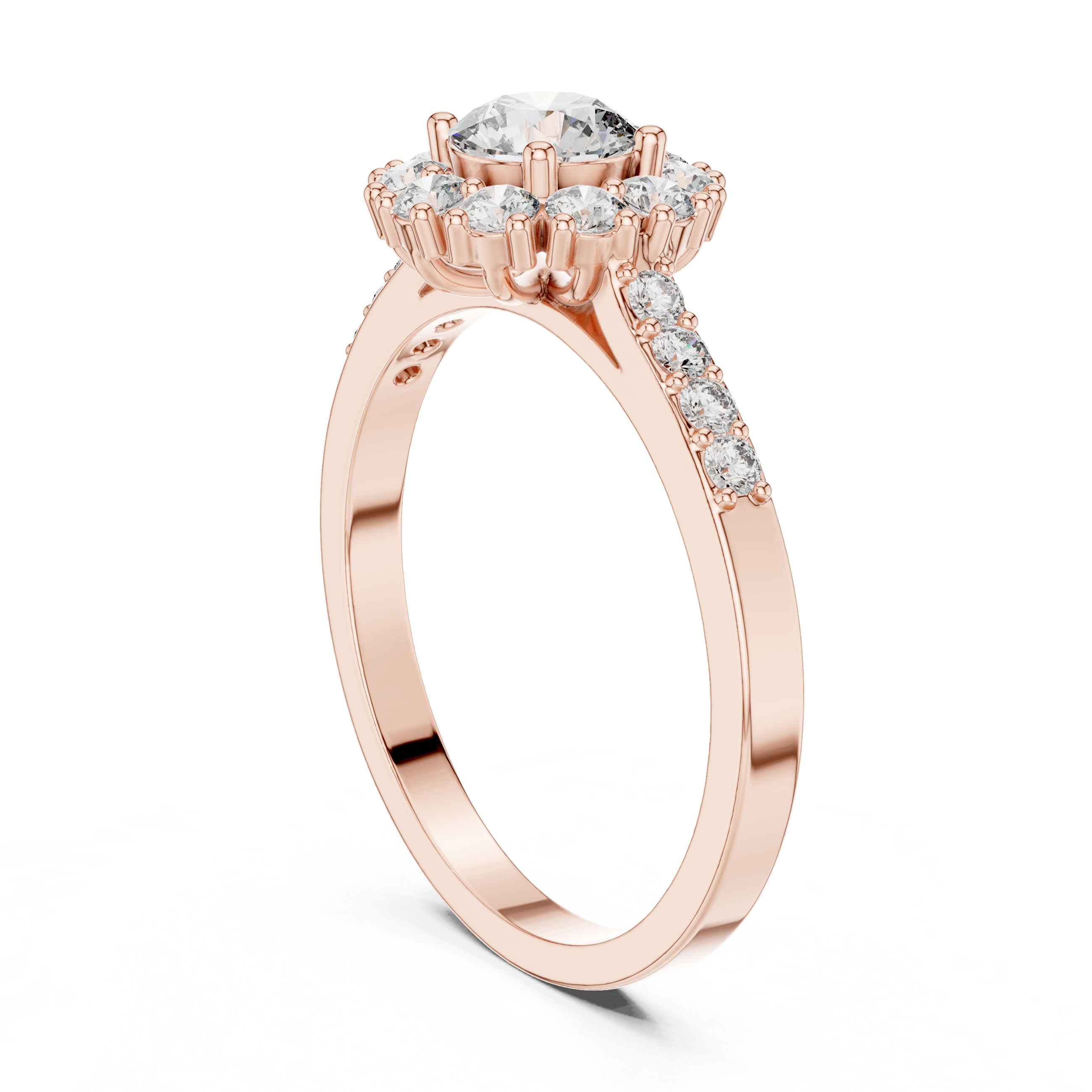 IGI Certified Solitaire Halo Lab-Grown Diamond Ring | 14K & 18K Rose Gold | Kiashaa Jewellery