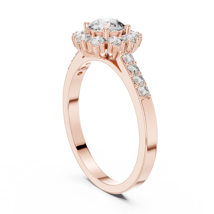 IGI Certified Solitaire Halo Lab-Grown Diamond Ring | 14K & 18K Rose Gold | Kiashaa Jewellery