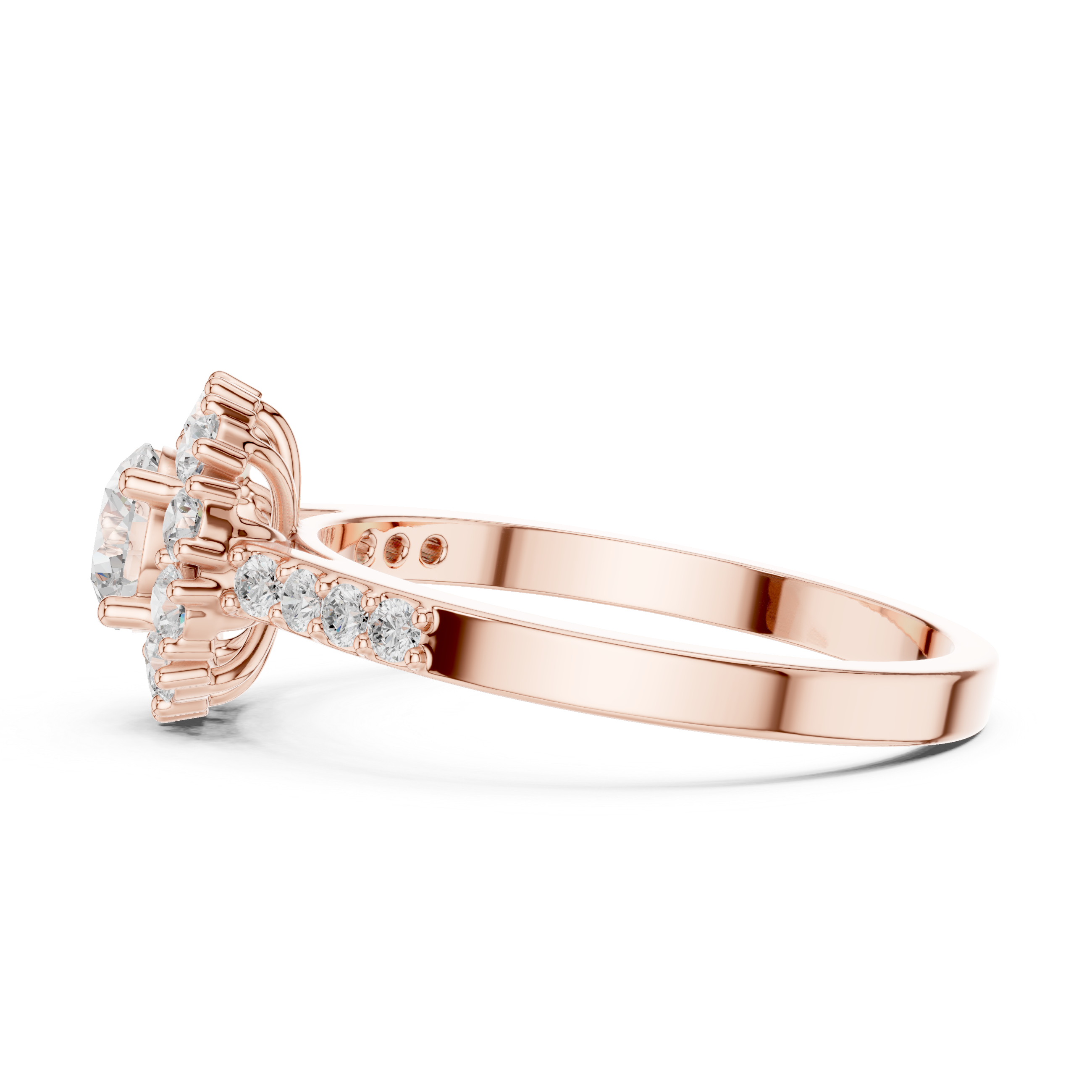IGI Certified Solitaire Halo Lab-Grown Diamond Ring | 14K & 18K Rose Gold | Kiashaa Jewellery