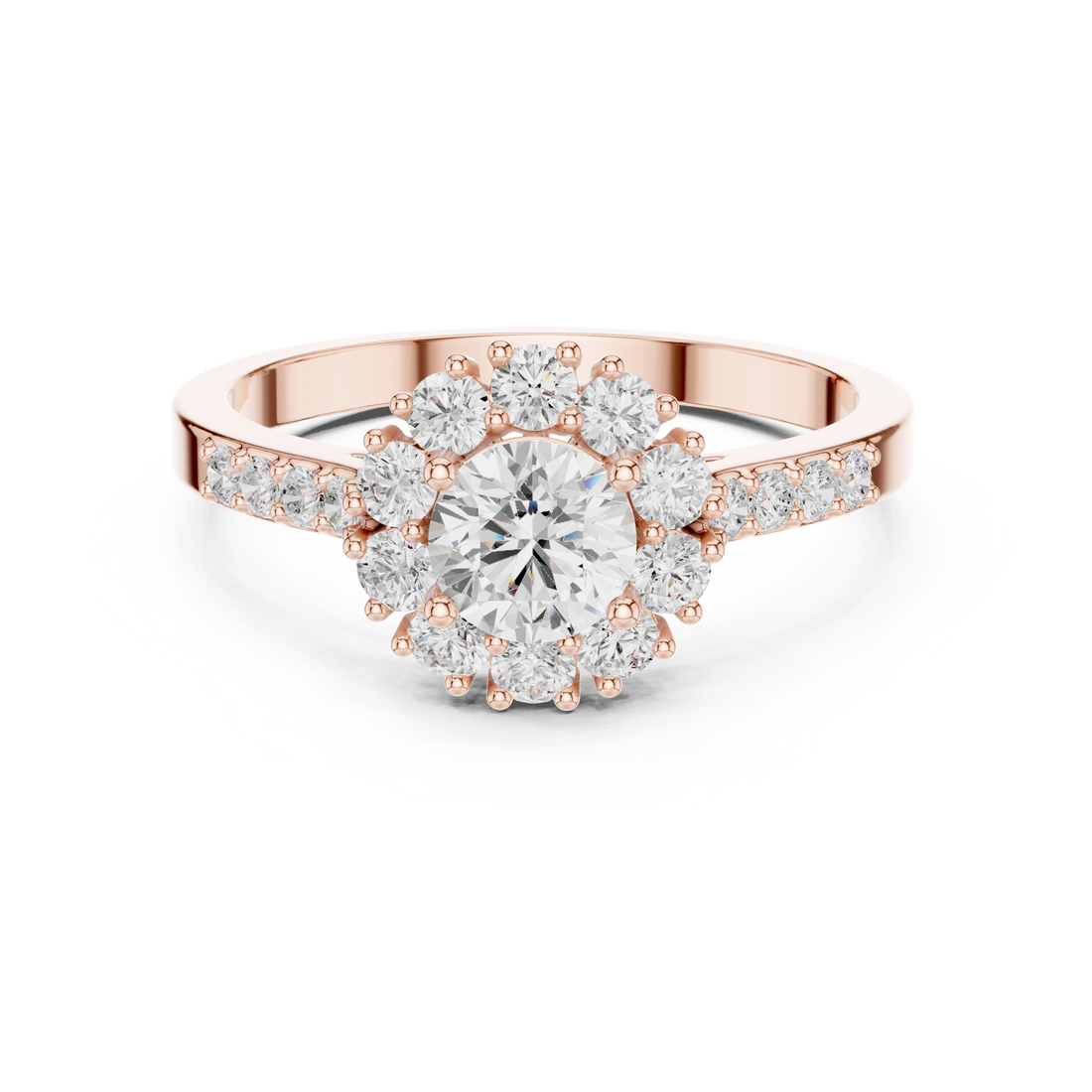 IGI Certified Solitaire Halo Lab-Grown Diamond Ring | 14K & 18K Rose Gold | Kiashaa Jewellery