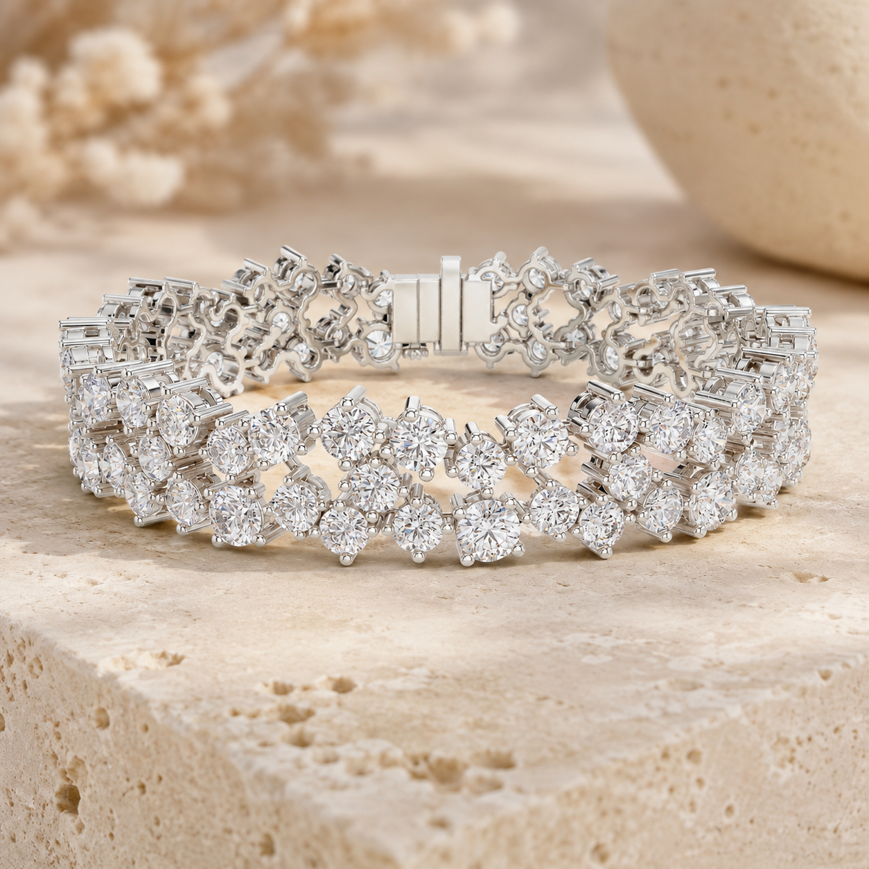 14.45 CTW Two-Row Round Diamond Bracelet in 14K & 18K Gold