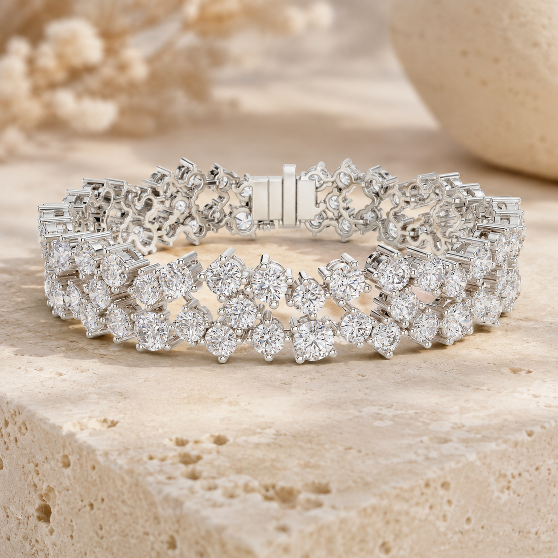 14.45 CTW Two-Row Round Diamond Bracelet in 14K & 18K Gold