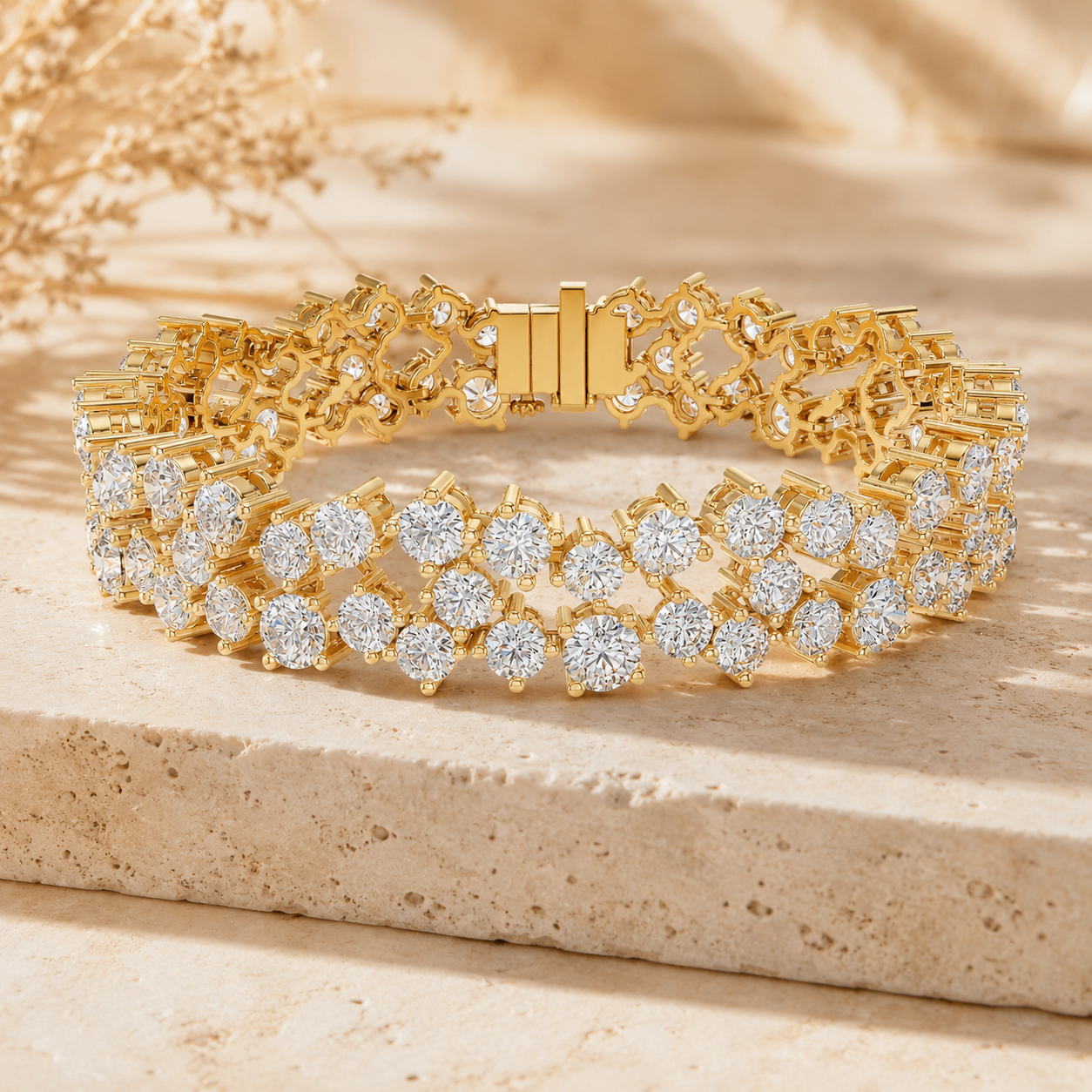 14.45 CTW Two-Row Round Diamond Bracelet in 14K & 18K Gold