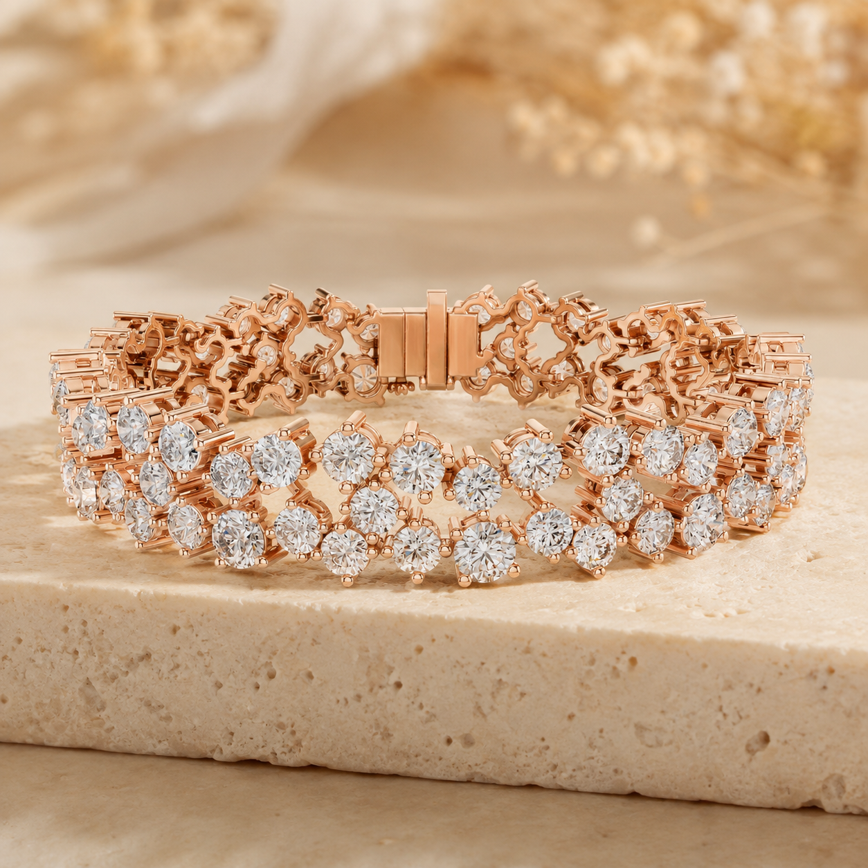 14.45 CTW Two-Row Round Diamond Bracelet in 14K & 18K Gold