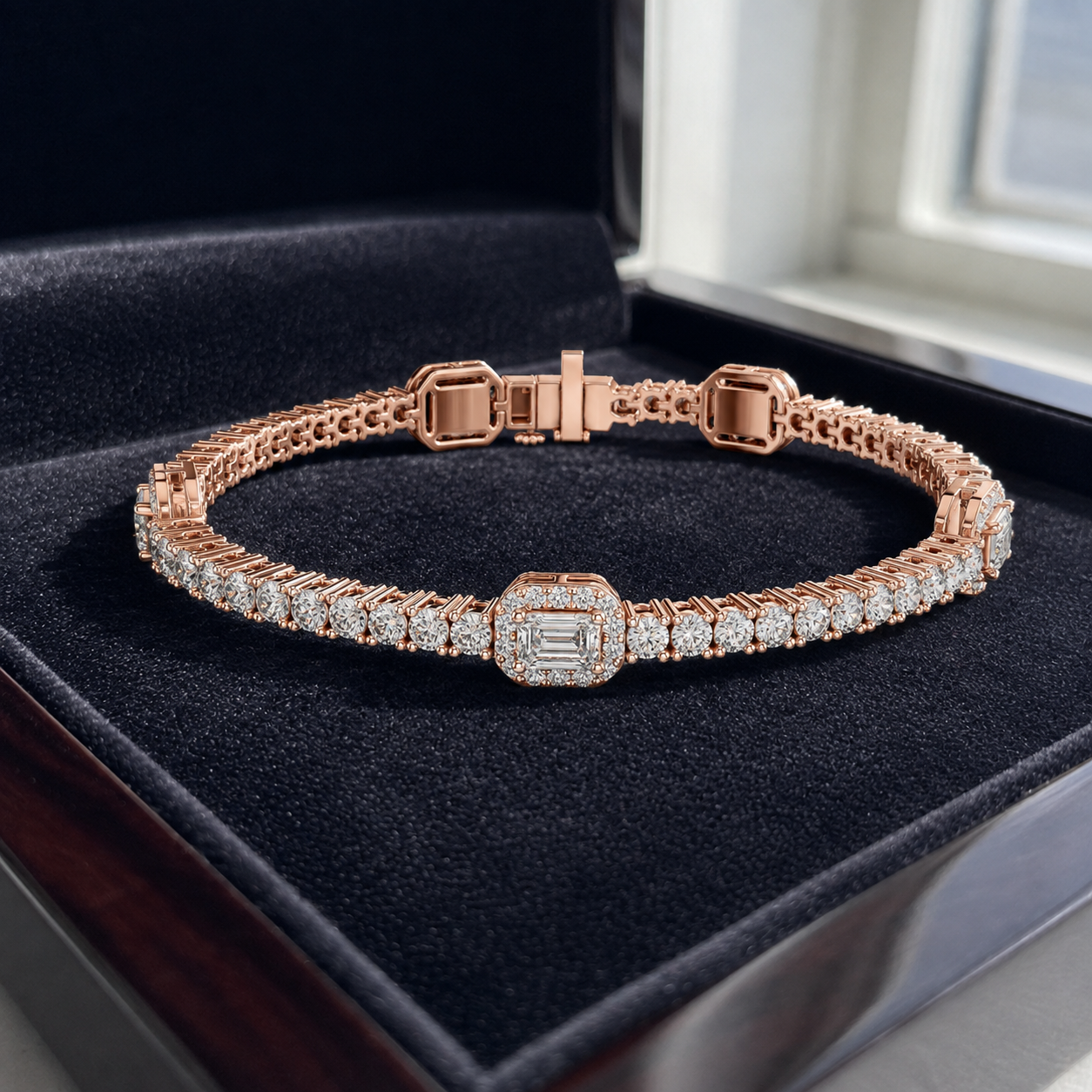 5.275 CTW Emerald Halo Diamond Bracelet in 14K & 18K Gold