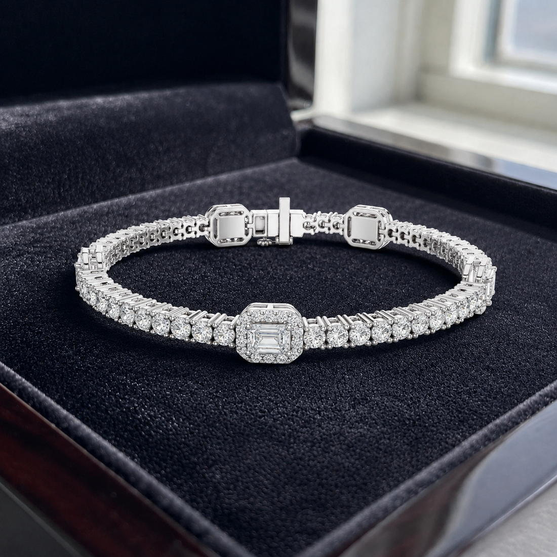 5.275 CTW Emerald Halo Diamond Bracelet in 14K & 18K Gold