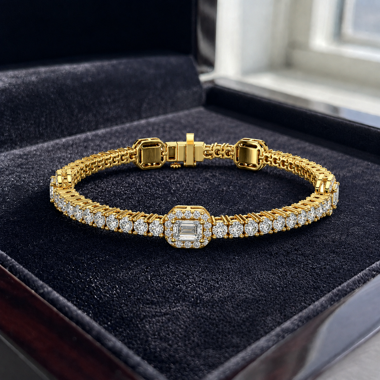 5.275 CTW Emerald Halo Diamond Bracelet in 14K & 18K Gold