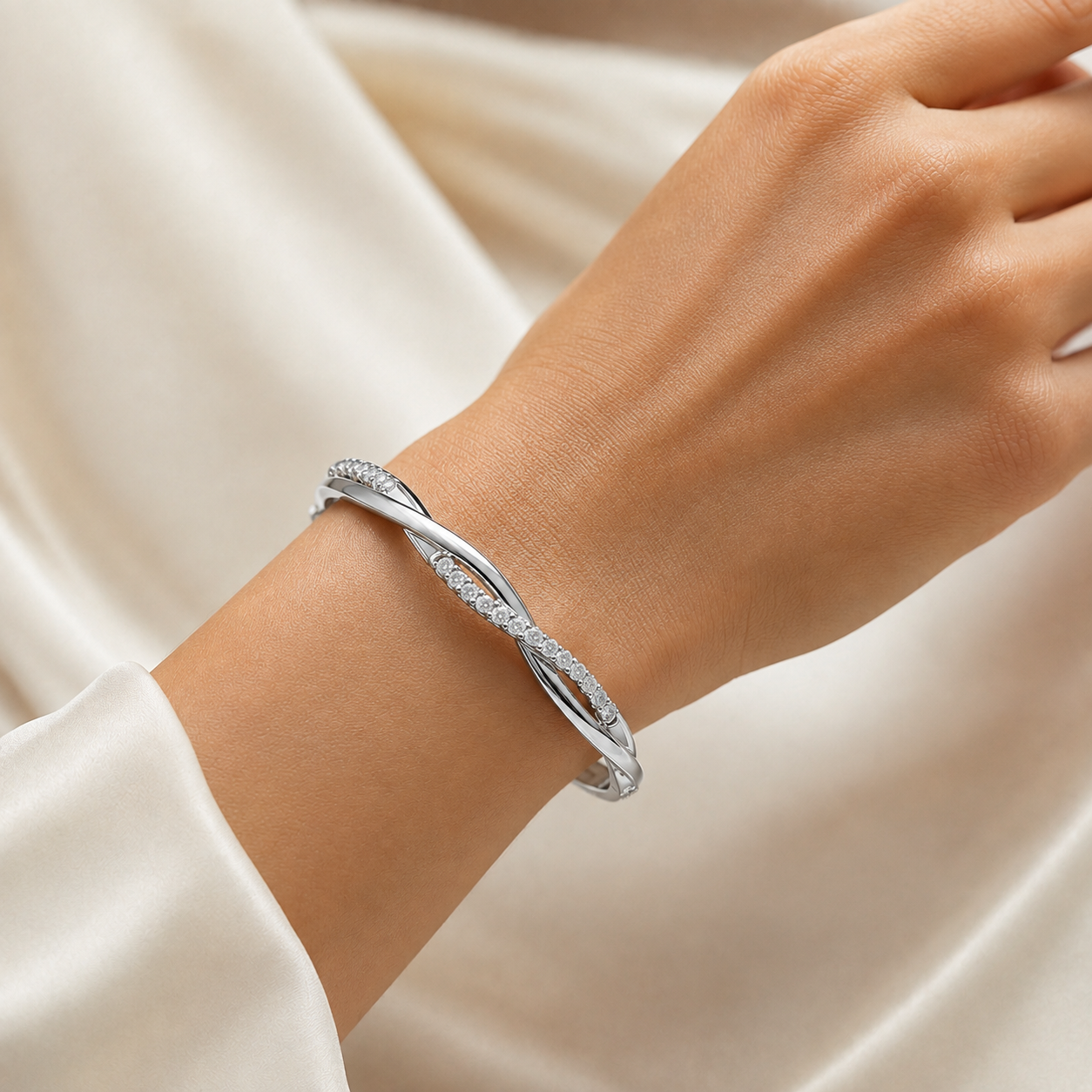0.70 CTW Twist Diamond Bangle in 14K & 18K White, Yellow & Rose Gold