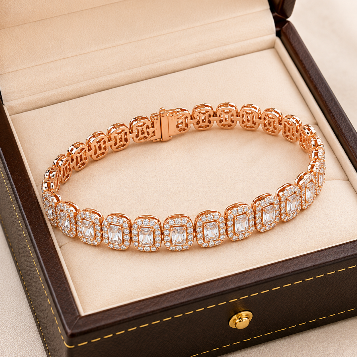 7.04 CT diamond bracelet featuring radiant and round diamonds in rose gold by Kiashaa Jewellery