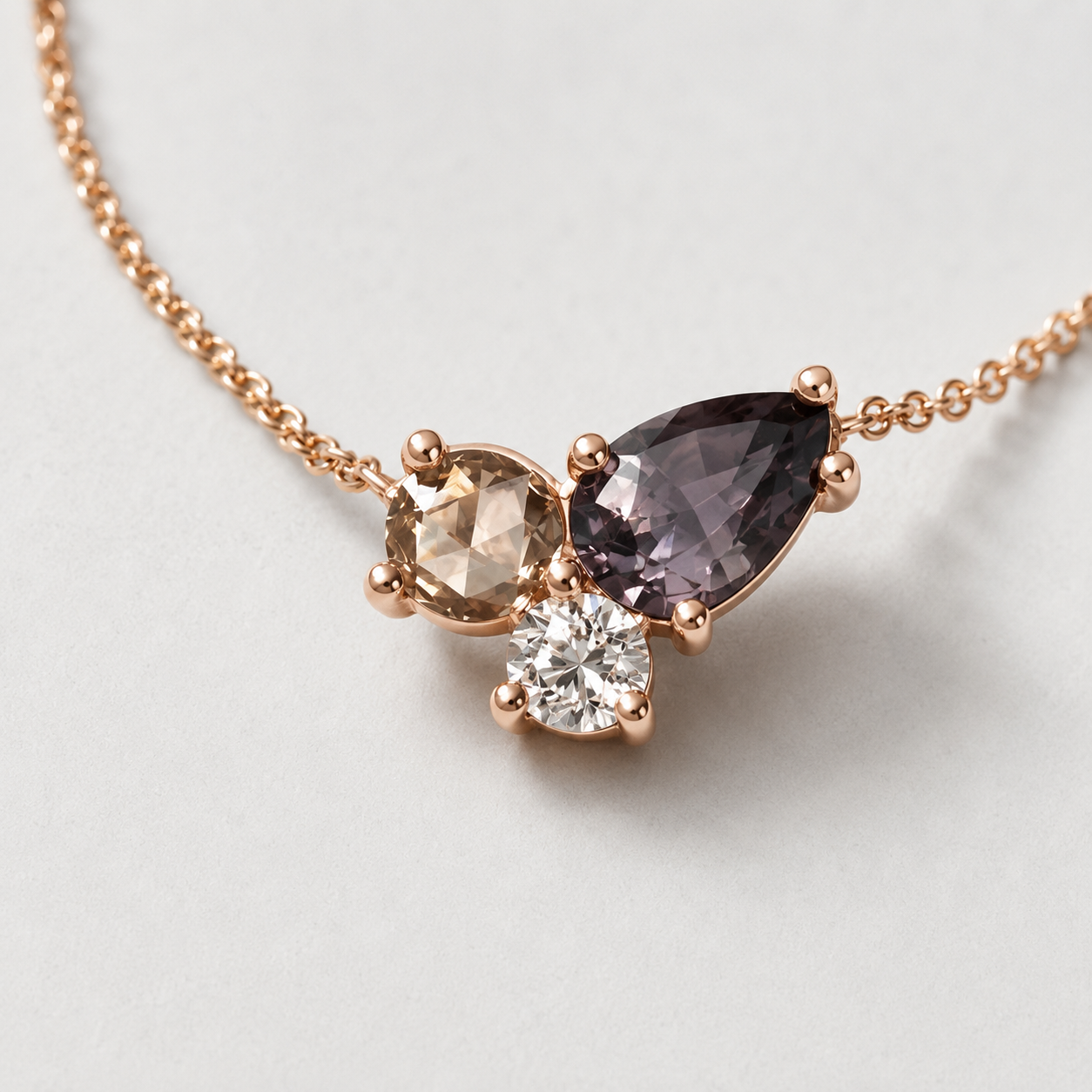 Elegant lab-grown diamond cluster pendant in white gold with asymmetrical stones by Kiashaa Jewellery