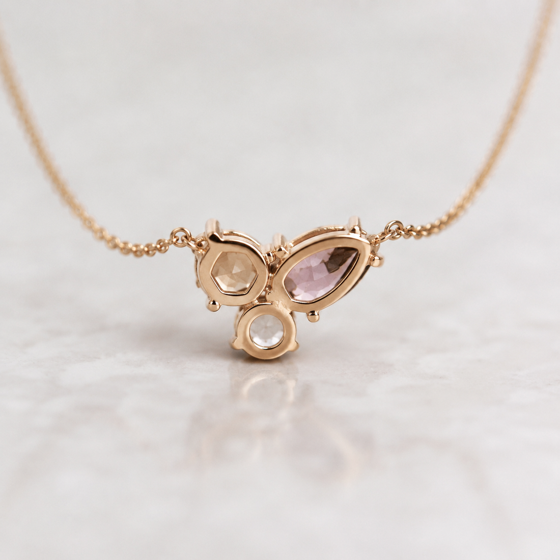 Mixed-shape lab-grown diamond cluster pendant in white gold with a delicate chain by Kiashaa Jewellery