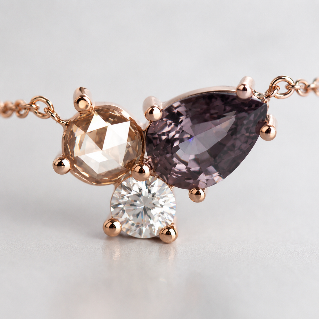 Kiashaa Jewellery lab-grown diamond cluster pendant with pear and round diamonds in polished white gold