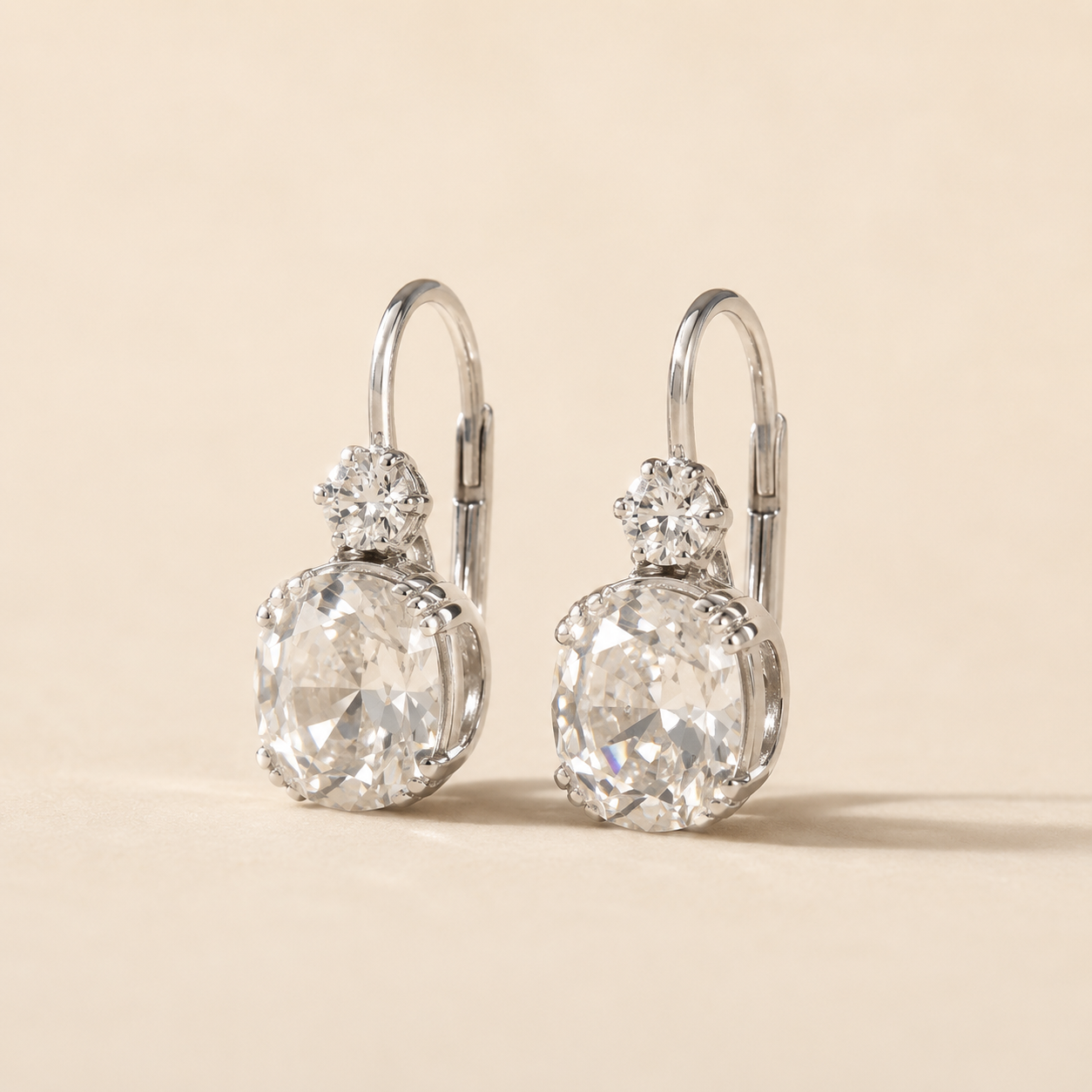 Fine white gold lab-grown diamond drop earrings with prong-set cushion stones, made by Kiashaa Jewellery