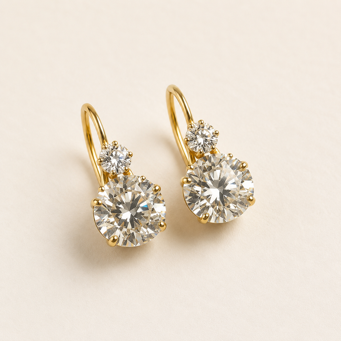 Elegant yellow gold lab-grown diamond drop earrings with cushion-cut drops, designed by Kiashaa Jewellery