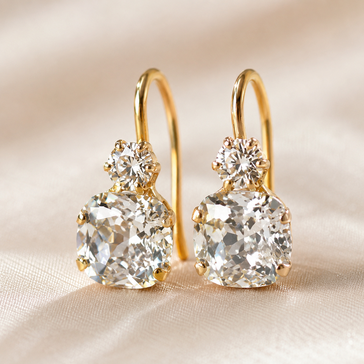 Kiashaa Jewellery 1.2 CT lab-grown diamond drop earrings with cushion and round stones in polished yellow gold