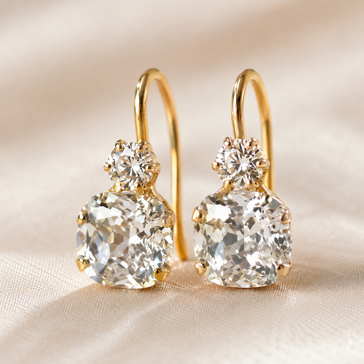 Kiashaa Jewellery 1.2 CT lab-grown diamond drop earrings with cushion and round stones in polished yellow gold