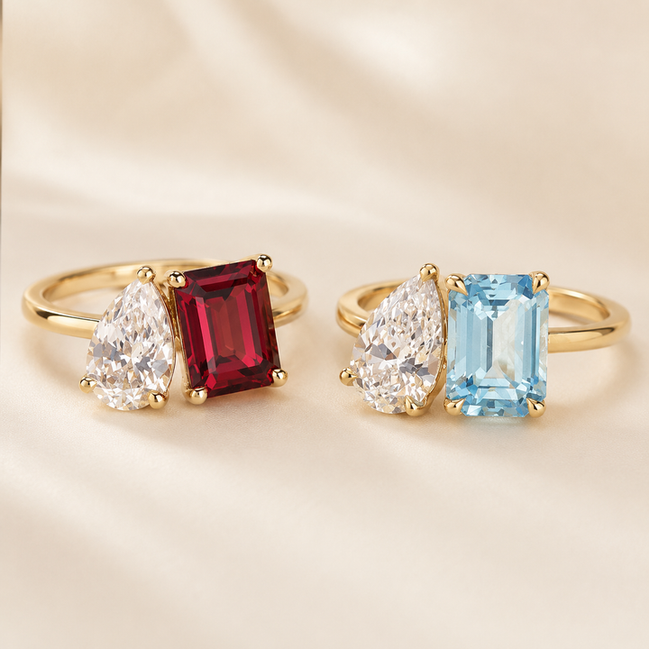 1.5 CT Multi-Color Diamond Toi et Moi Ring in Gold