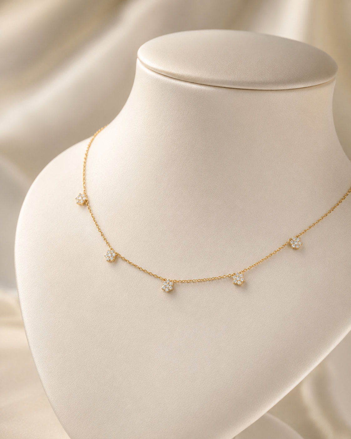 Kiashaa Jewellery delicate floral station necklace in rose gold with 1 CT diamond sparkle for women