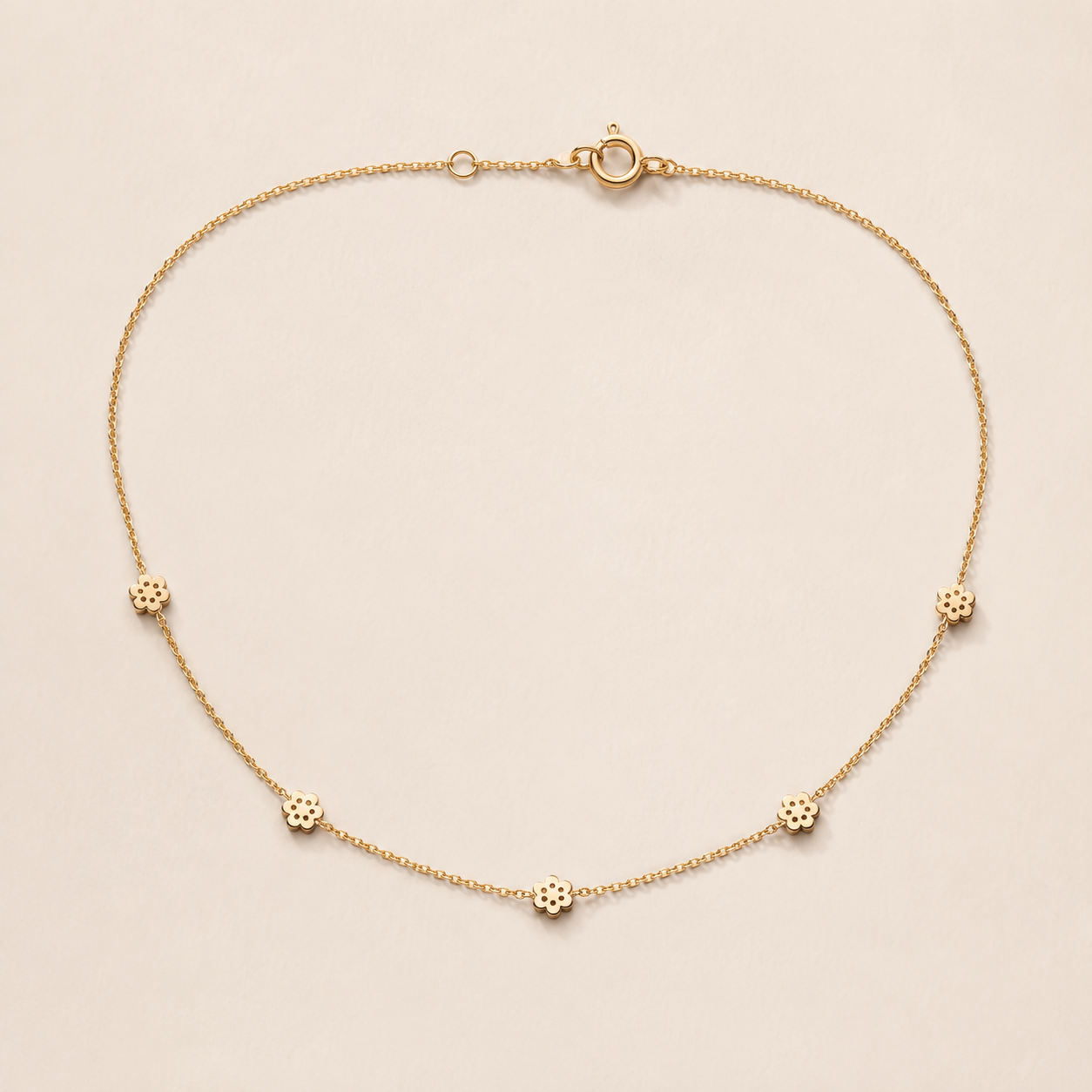 Kiashaa Jewellery rose gold diamond floral station necklace featuring delicate round diamond cluster motifs