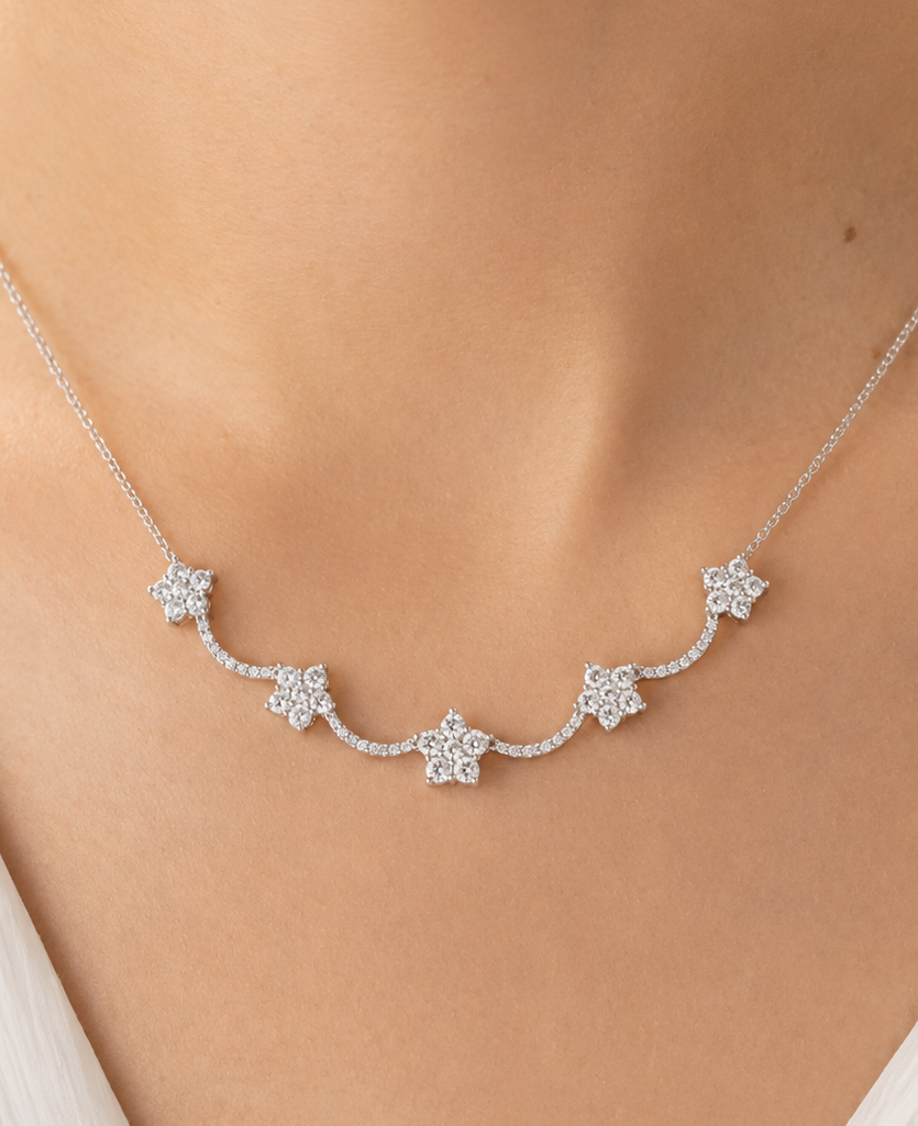 1 CT Round Lab-Grown Diamond Floral Curve Necklace