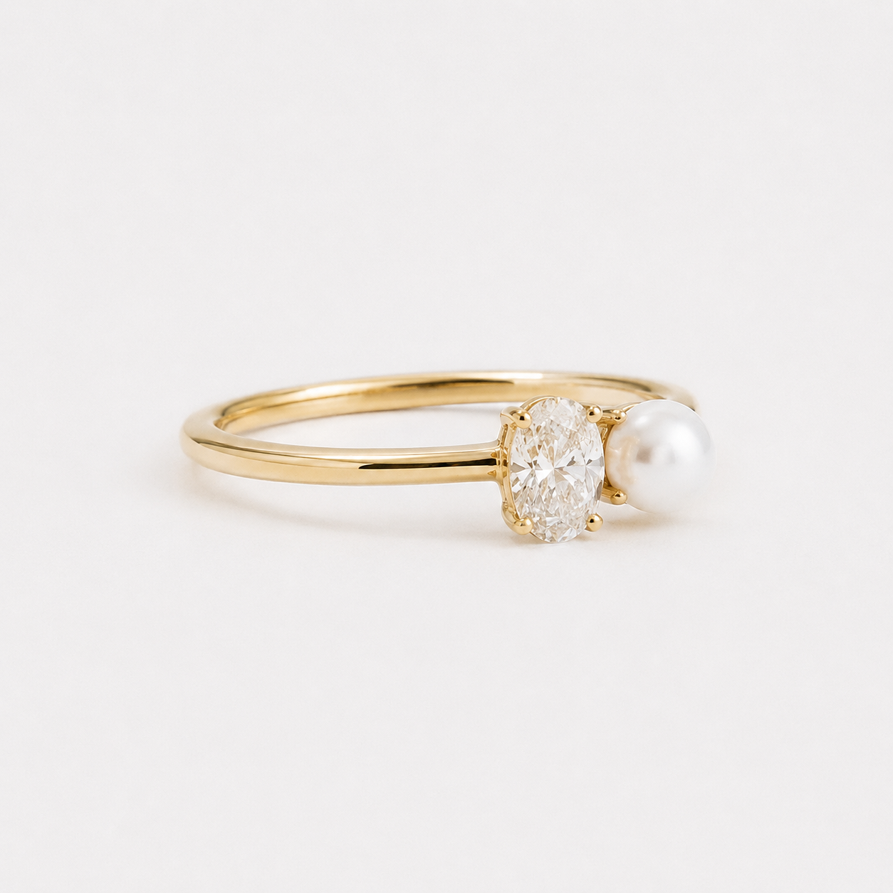 1 CT Oval Diamond & Pearl Toi et Moi Ring in 9K–18K Gold