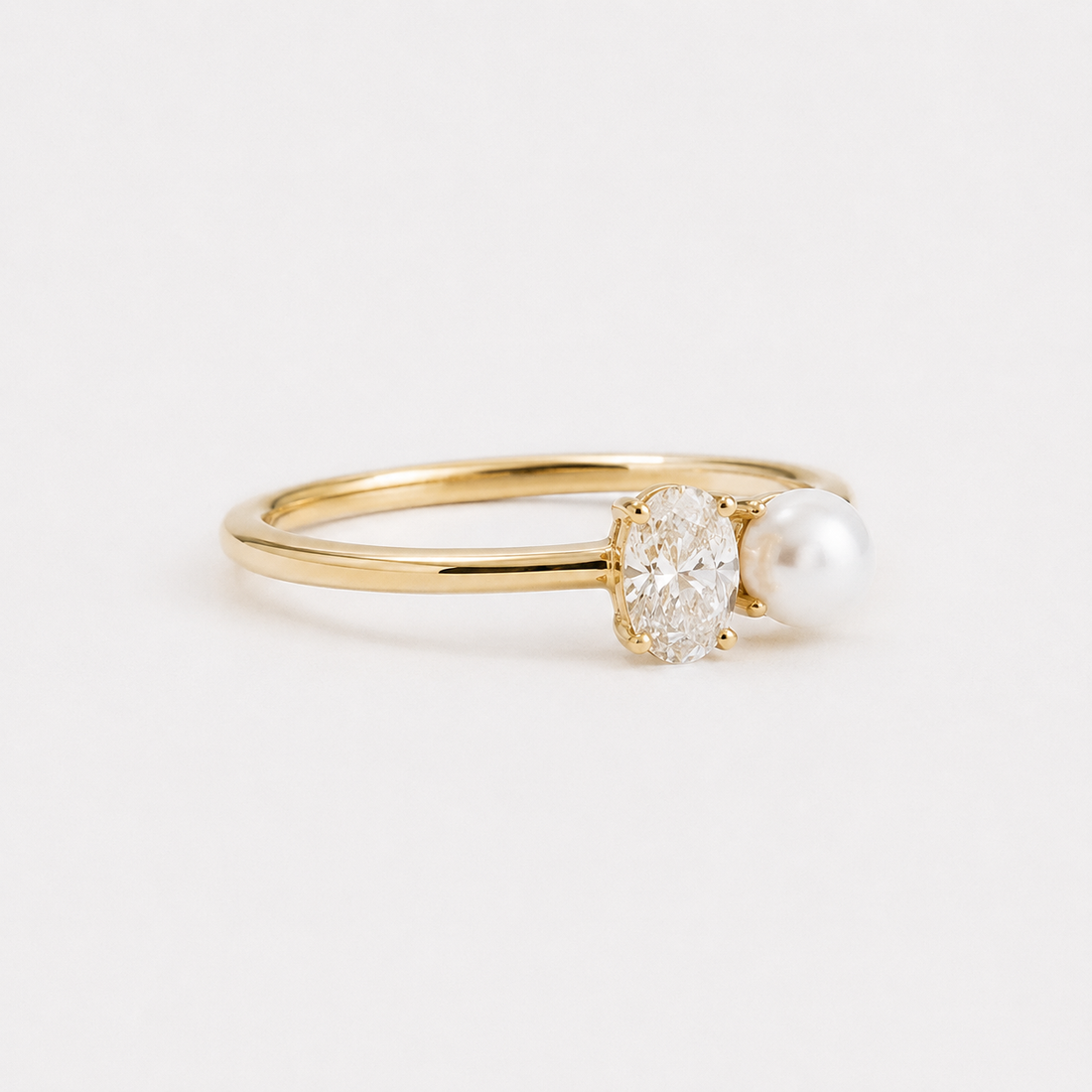 1 CT Oval Diamond & Pearl Toi et Moi Ring in 9K–18K Gold
