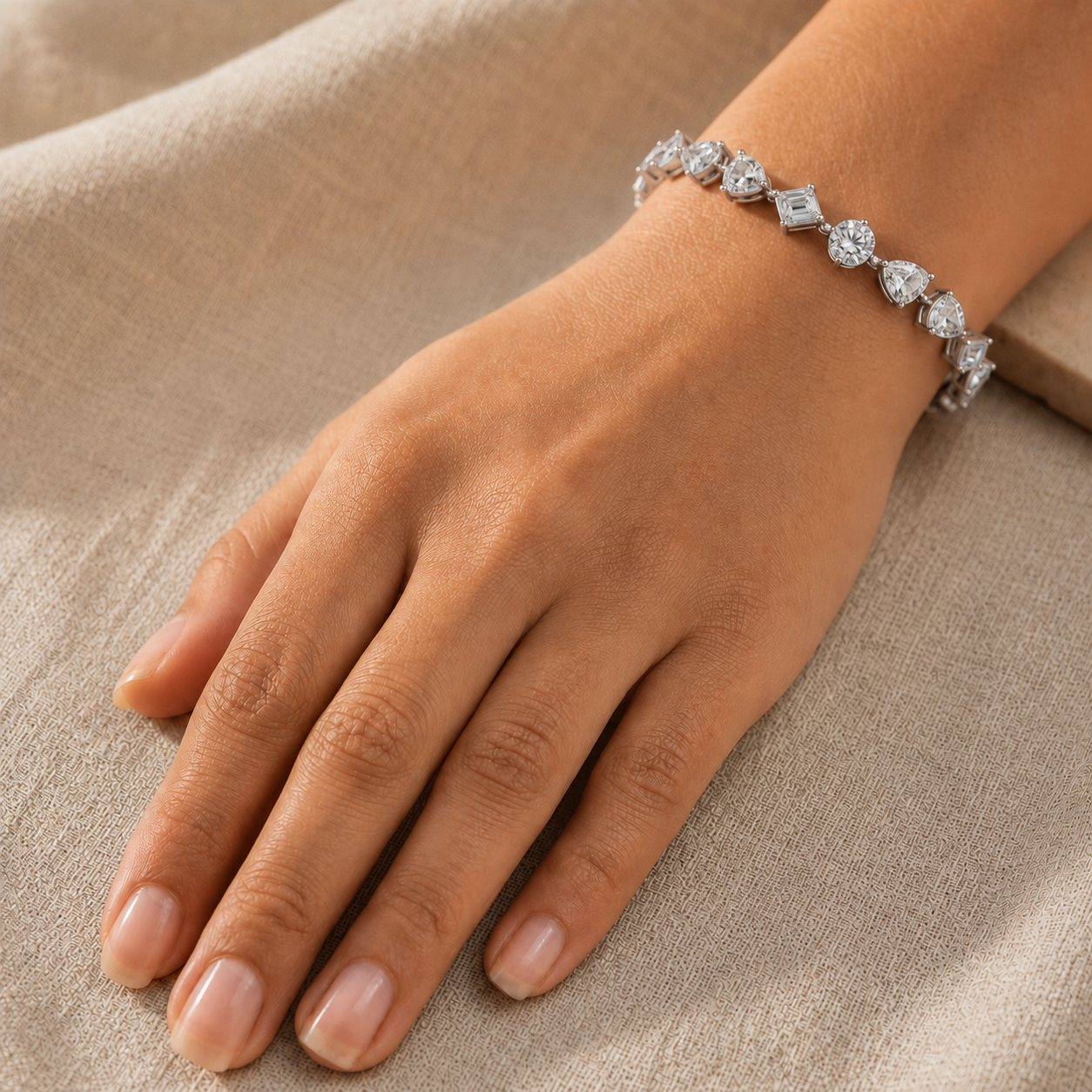 Six-and-a-half-inch diamond tennis bracelet with 10.29 CTW mixed stones by Kiashaa Jewellery.