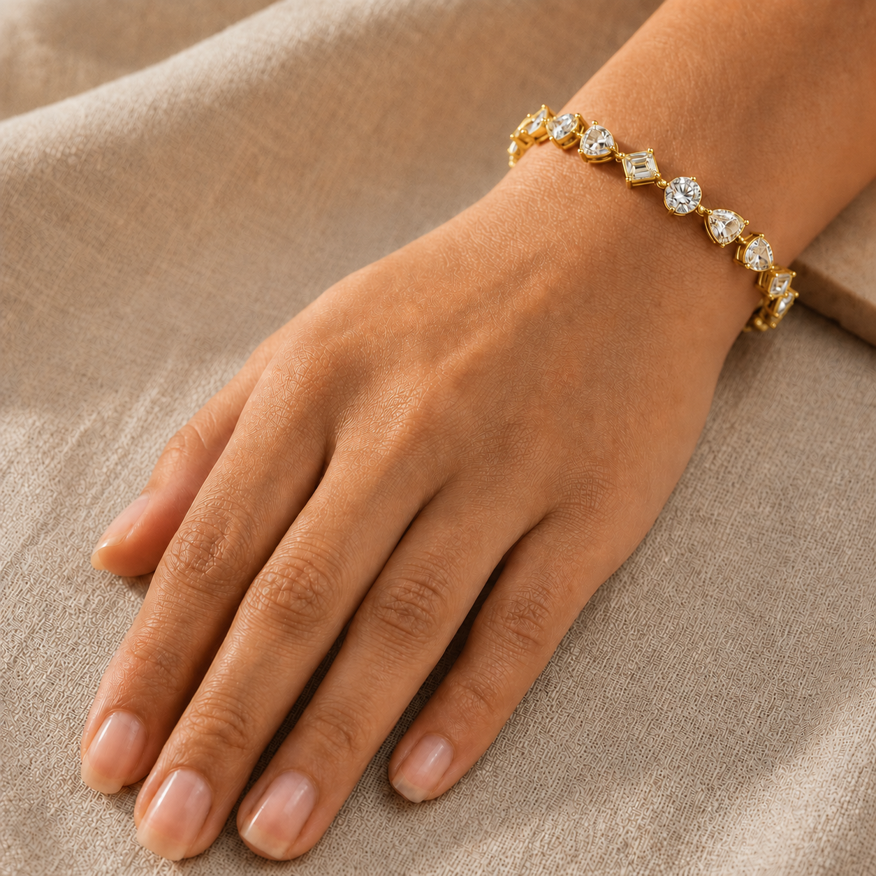 Made-to-order multi-shape diamond bracelet in 9K, 14K or 18K gold by Kiashaa Jewellery.