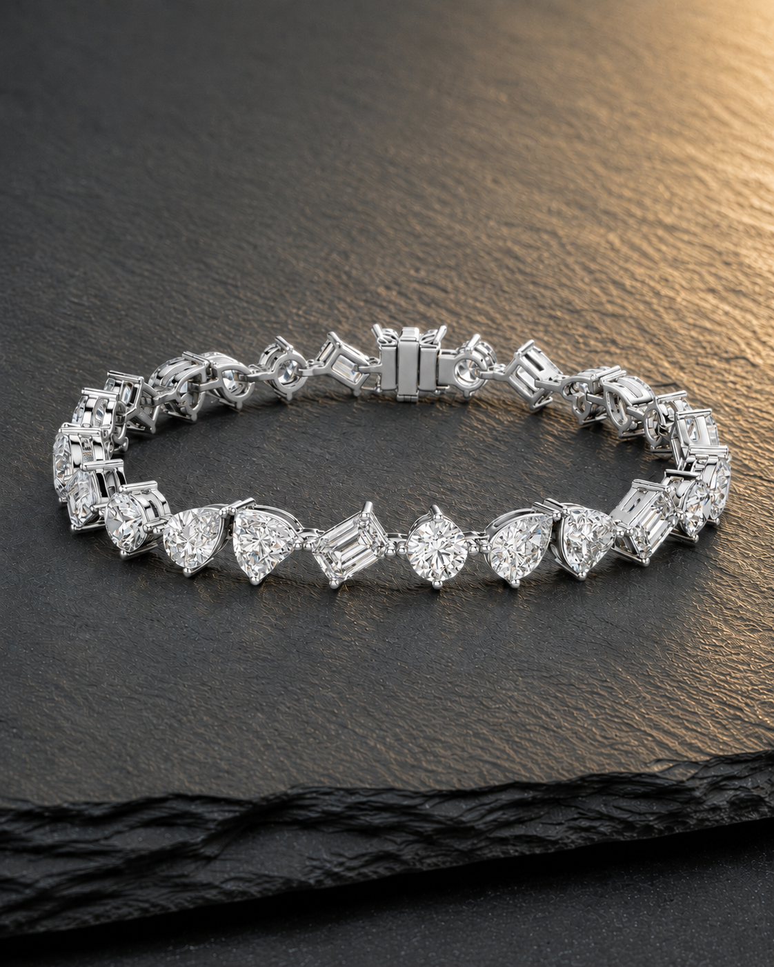 Lab-grown multi-shape diamond bracelet with 10.29 CTW stones in gold by Kiashaa Jewellery.