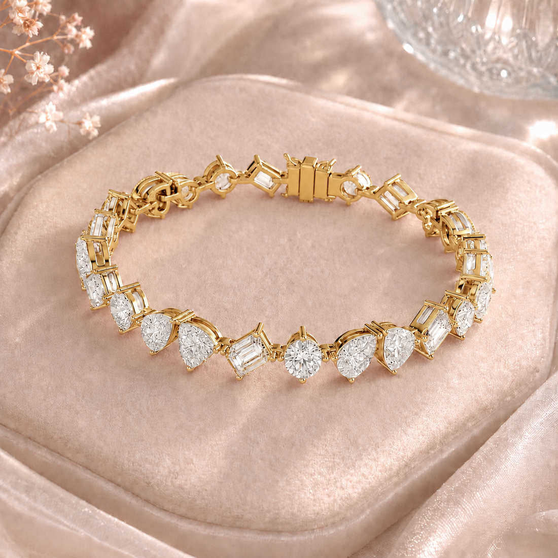 Kiashaa Jewellery 10.29 CT diamond bracelet with articulated links and a secure rose gold clasp.