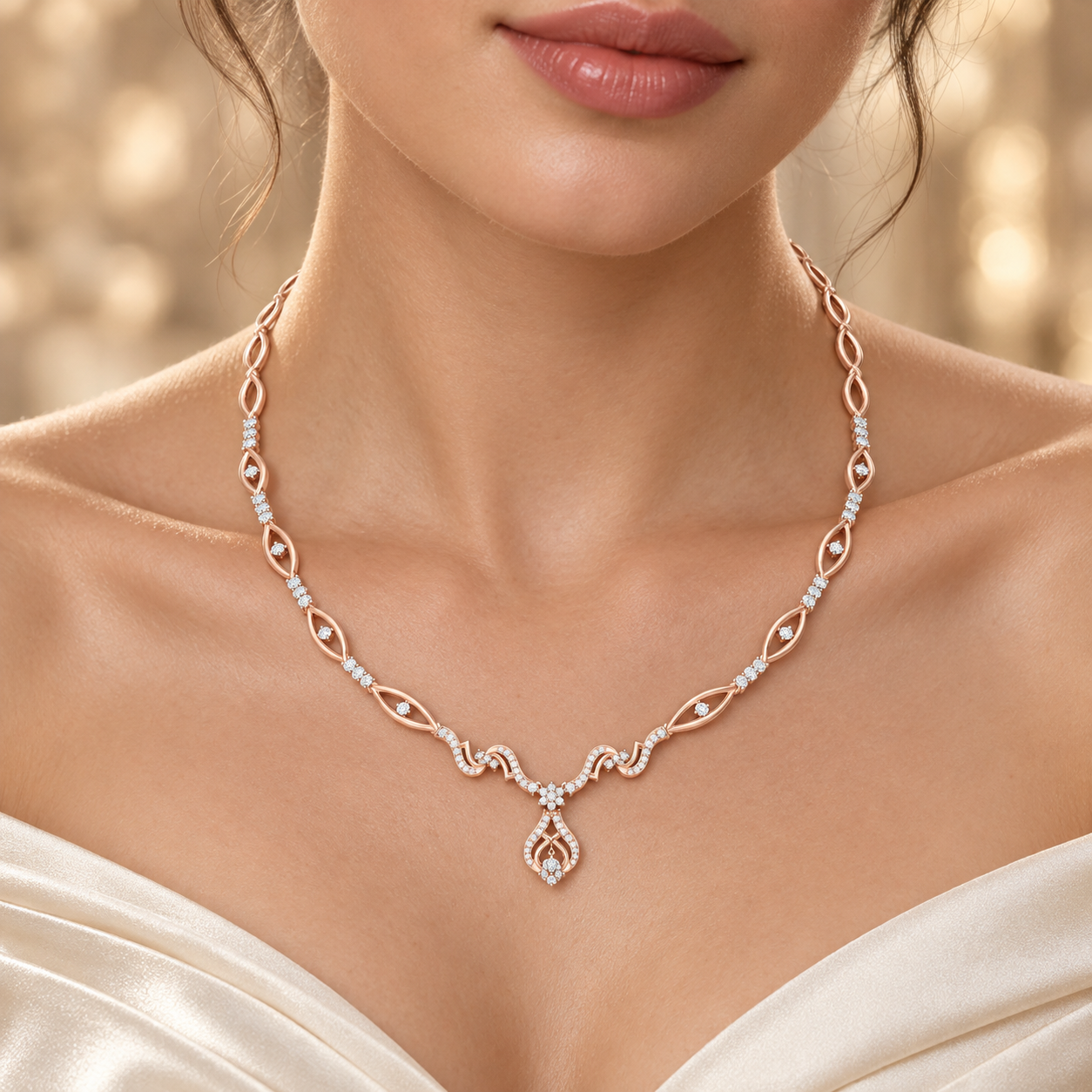 1.838 CTW Floral Vine Diamond Necklace in 14K & 18K Gold
