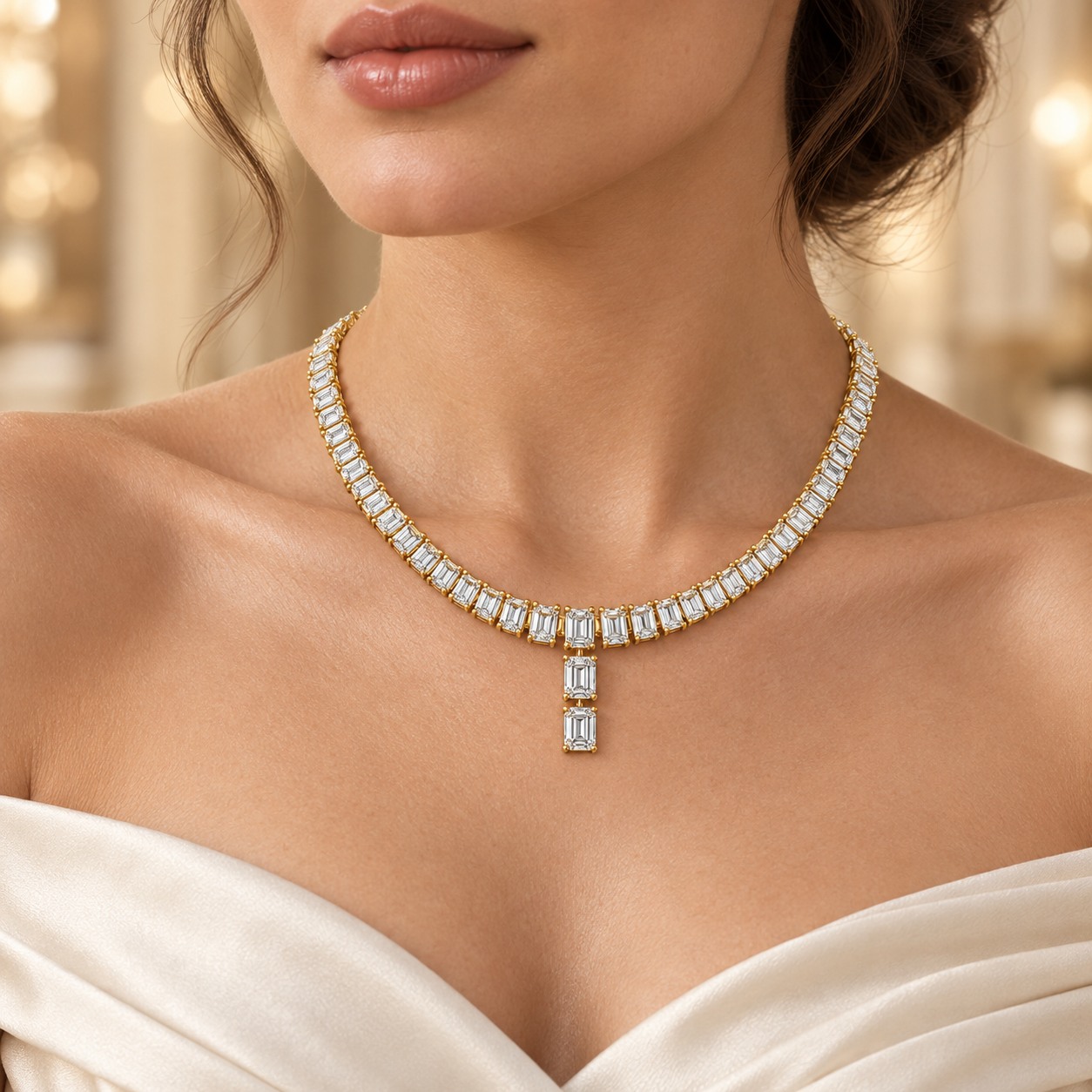33.30 CTW Emerald-Cut Diamond Y Necklace in 14K & 18K Gold  2. Product Description