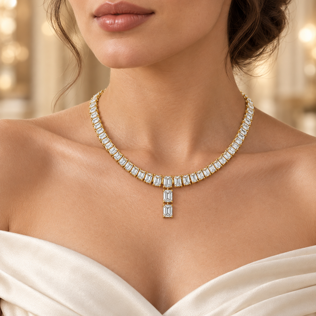 33.30 CTW Emerald-Cut Diamond Y Necklace in 14K & 18K Gold  2. Product Description