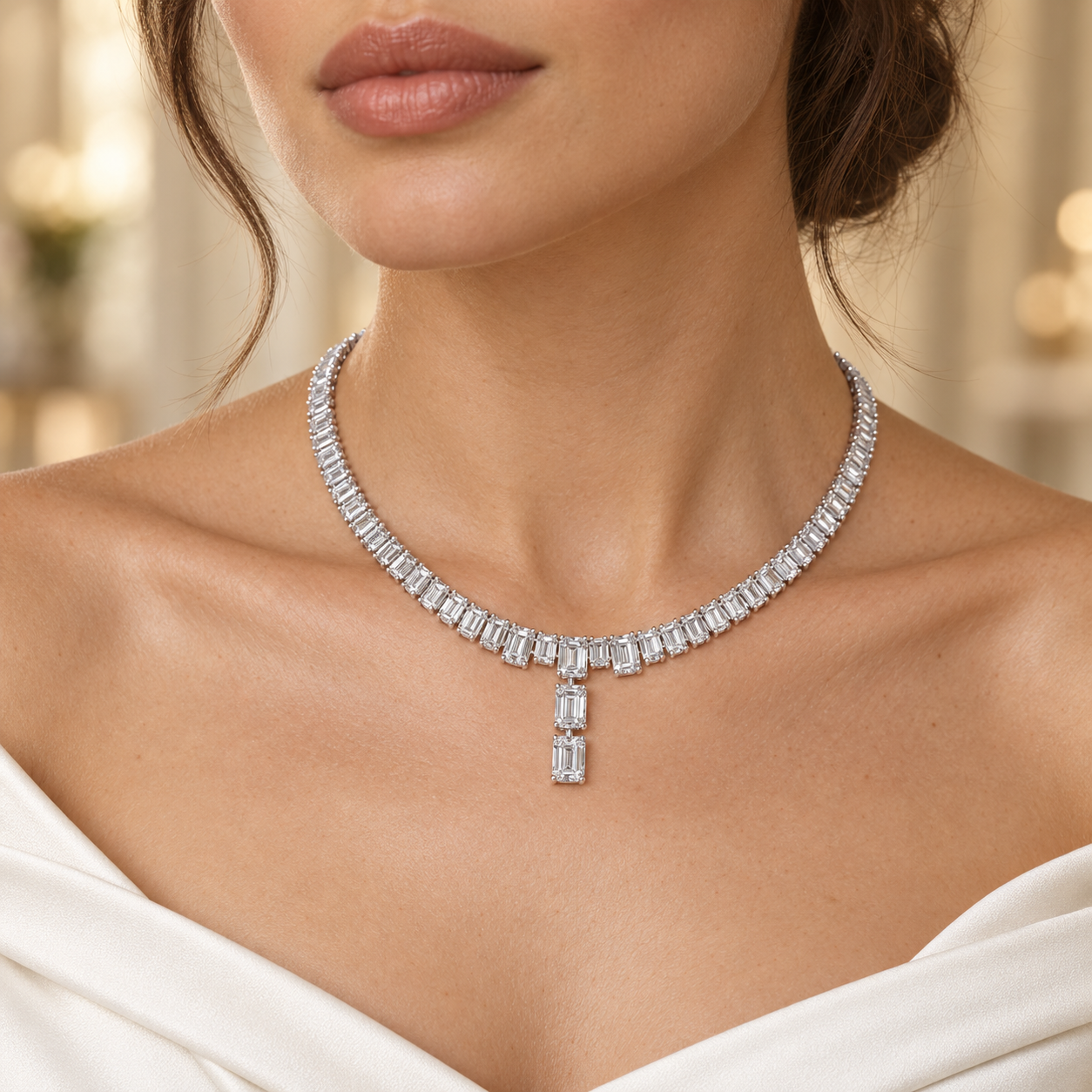 33.30 CTW Emerald-Cut Diamond Y Necklace in 14K & 18K Gold  2. Product Description