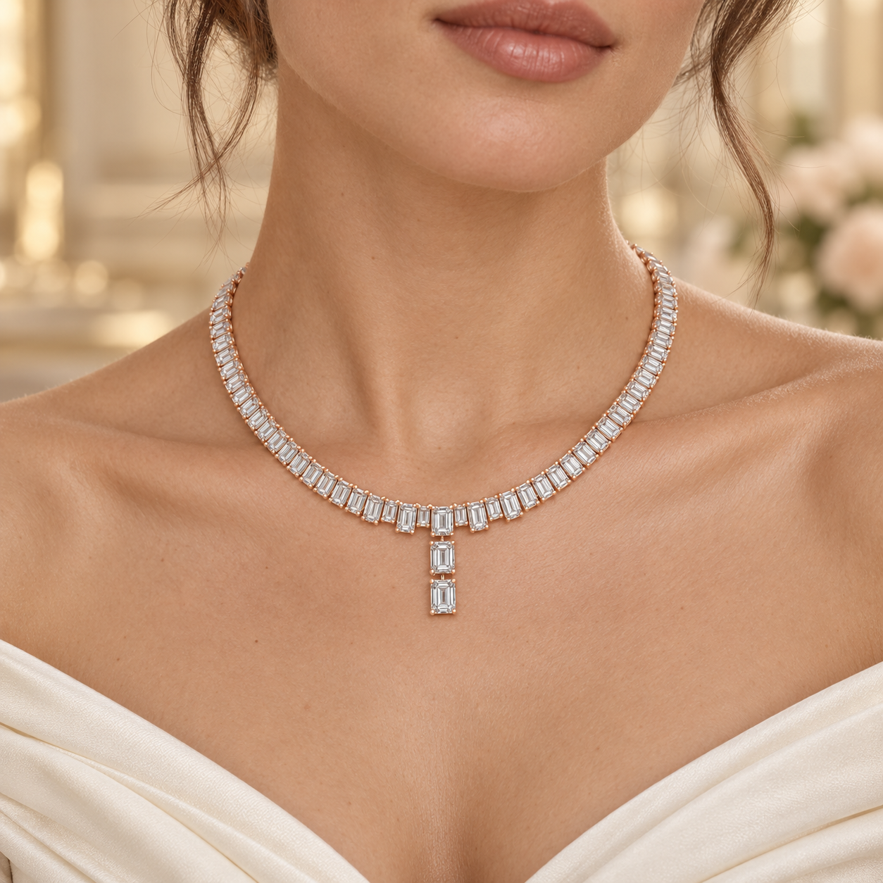 33.30 CTW Emerald-Cut Diamond Y Necklace in 14K & 18K Gold  2. Product Description
