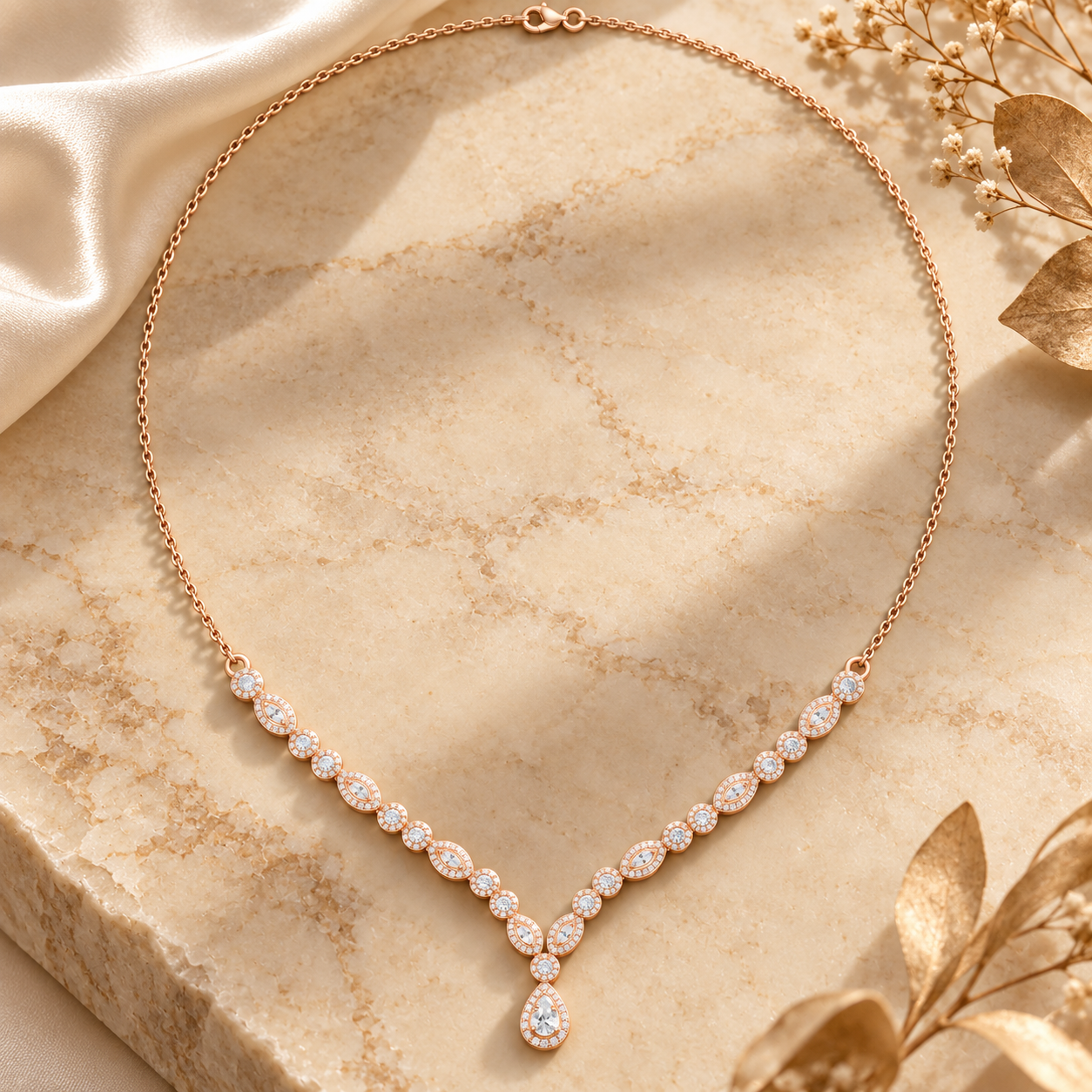 1.142 CTW Round Diamond Drop Necklace in 14K & 18K Gold