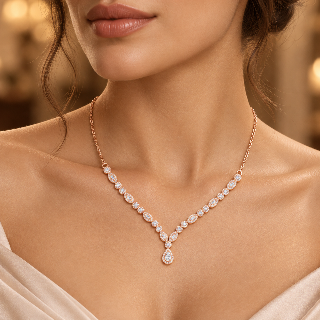 1.142 CTW Round Diamond Drop Necklace in 14K & 18K Gold