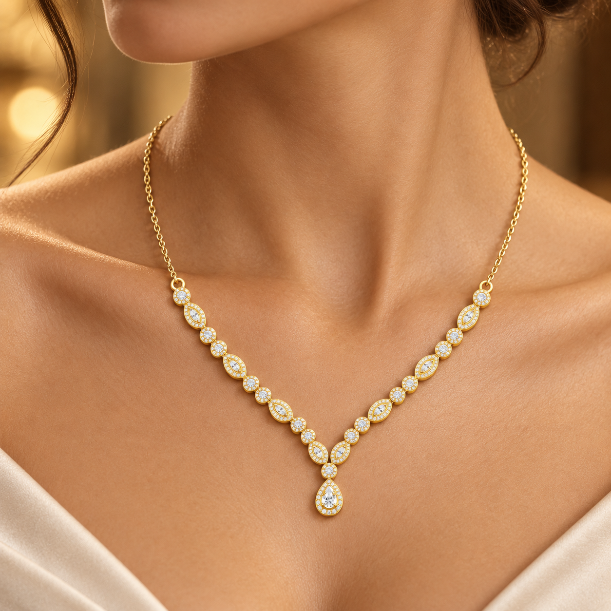 1.142 CTW Round Diamond Drop Necklace in 14K & 18K Gold
