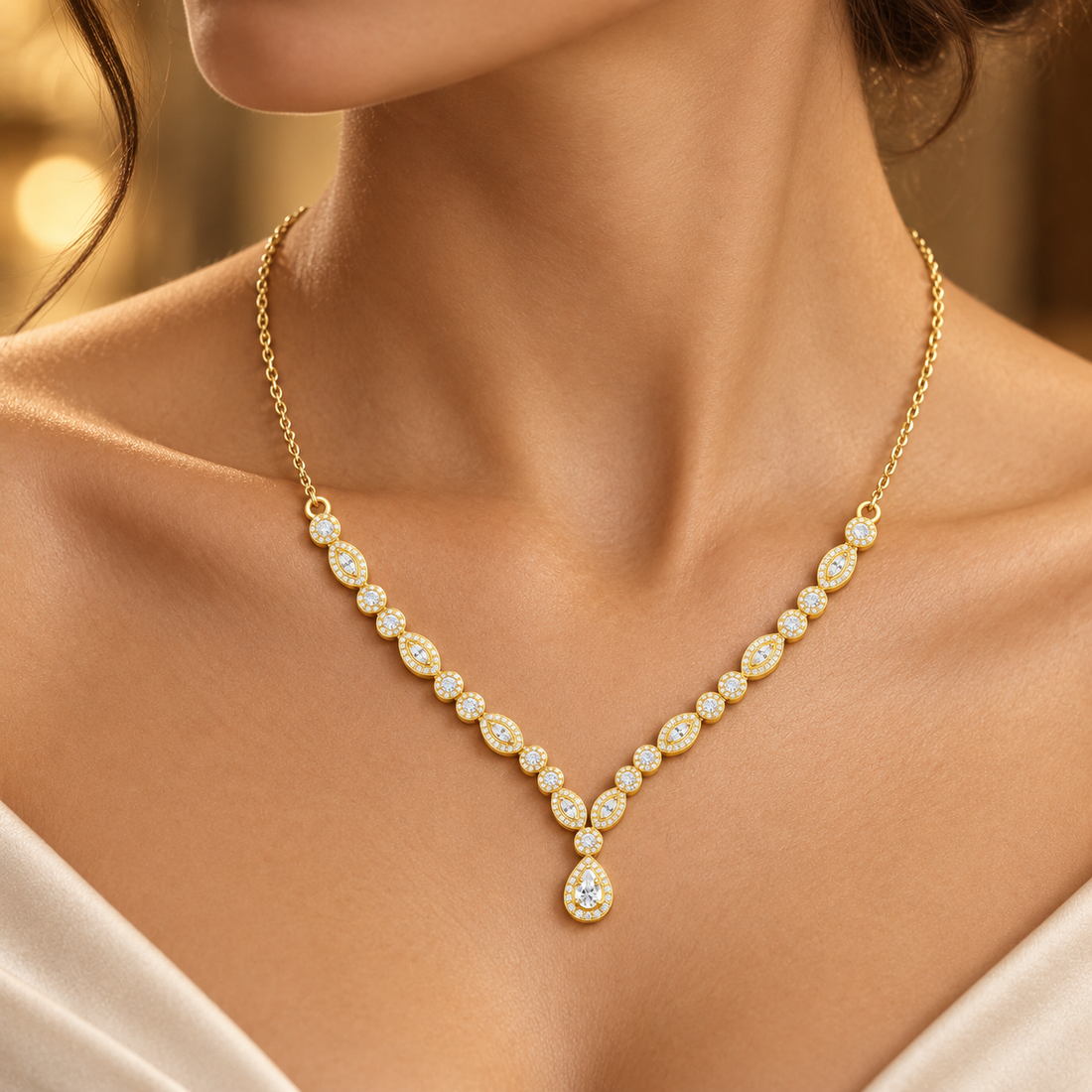 1.142 CTW Round Diamond Drop Necklace in 14K & 18K Gold
