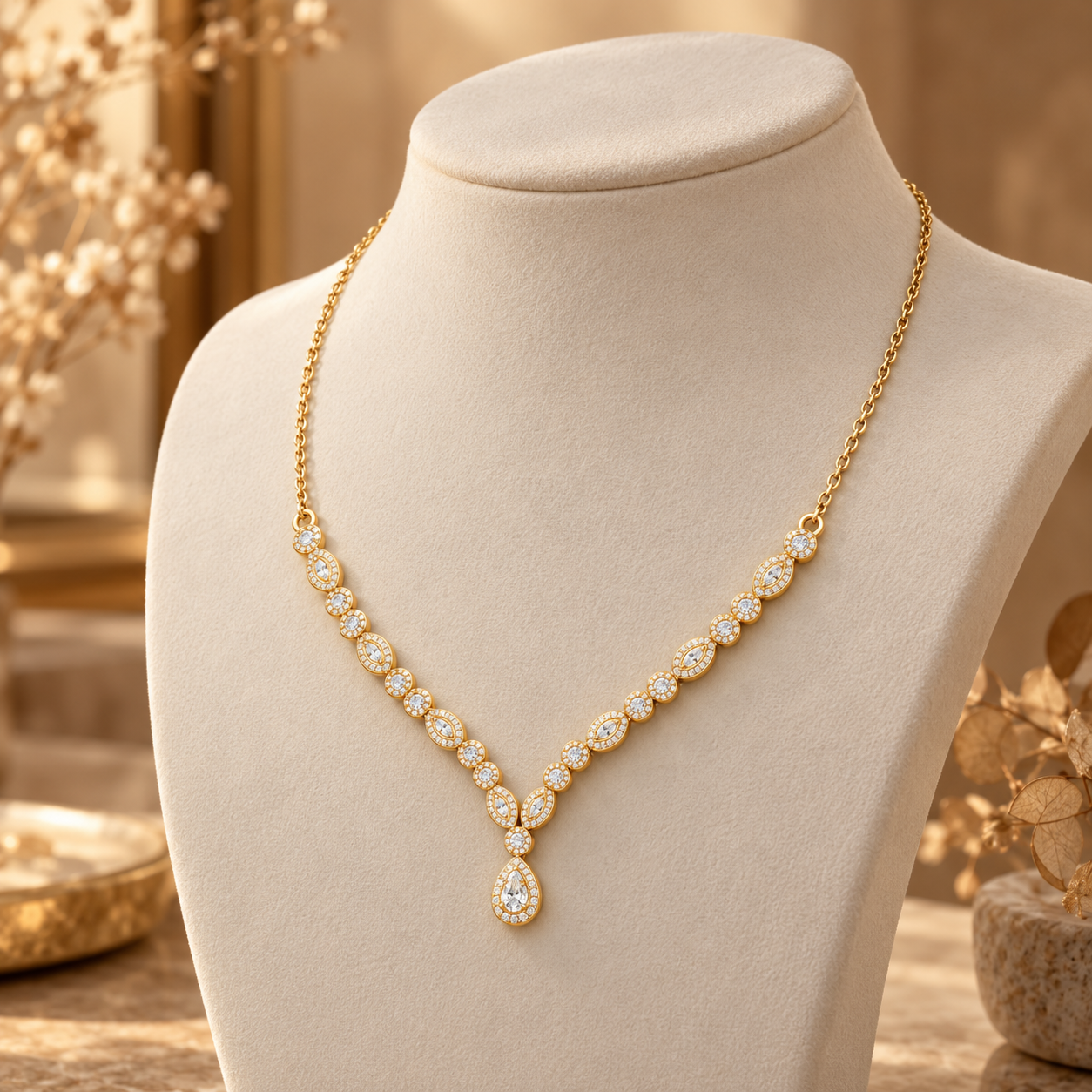 1.142 CTW Round Diamond Drop Necklace in 14K & 18K Gold