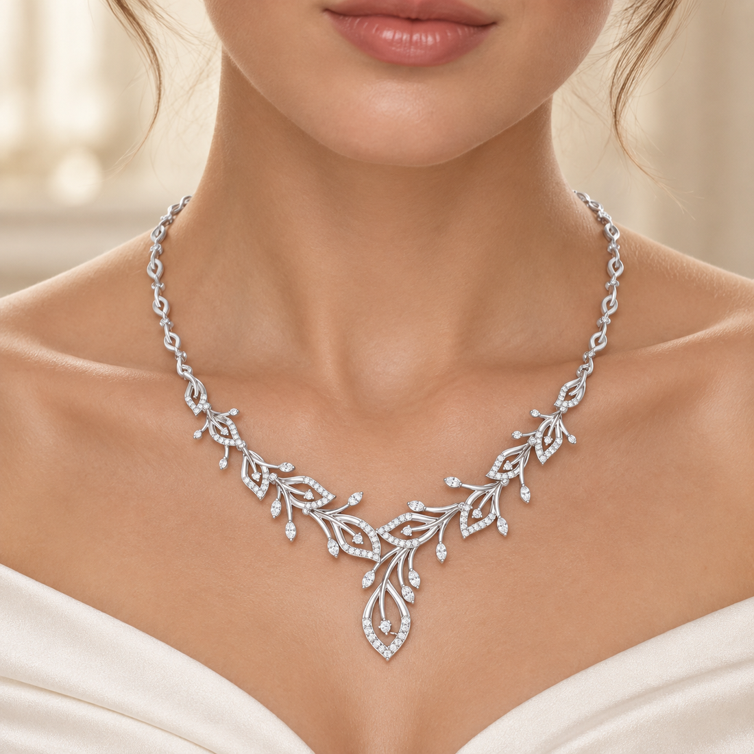 2.368 CTW Floral Vine Diamond Necklace in 14K & 18K Gold